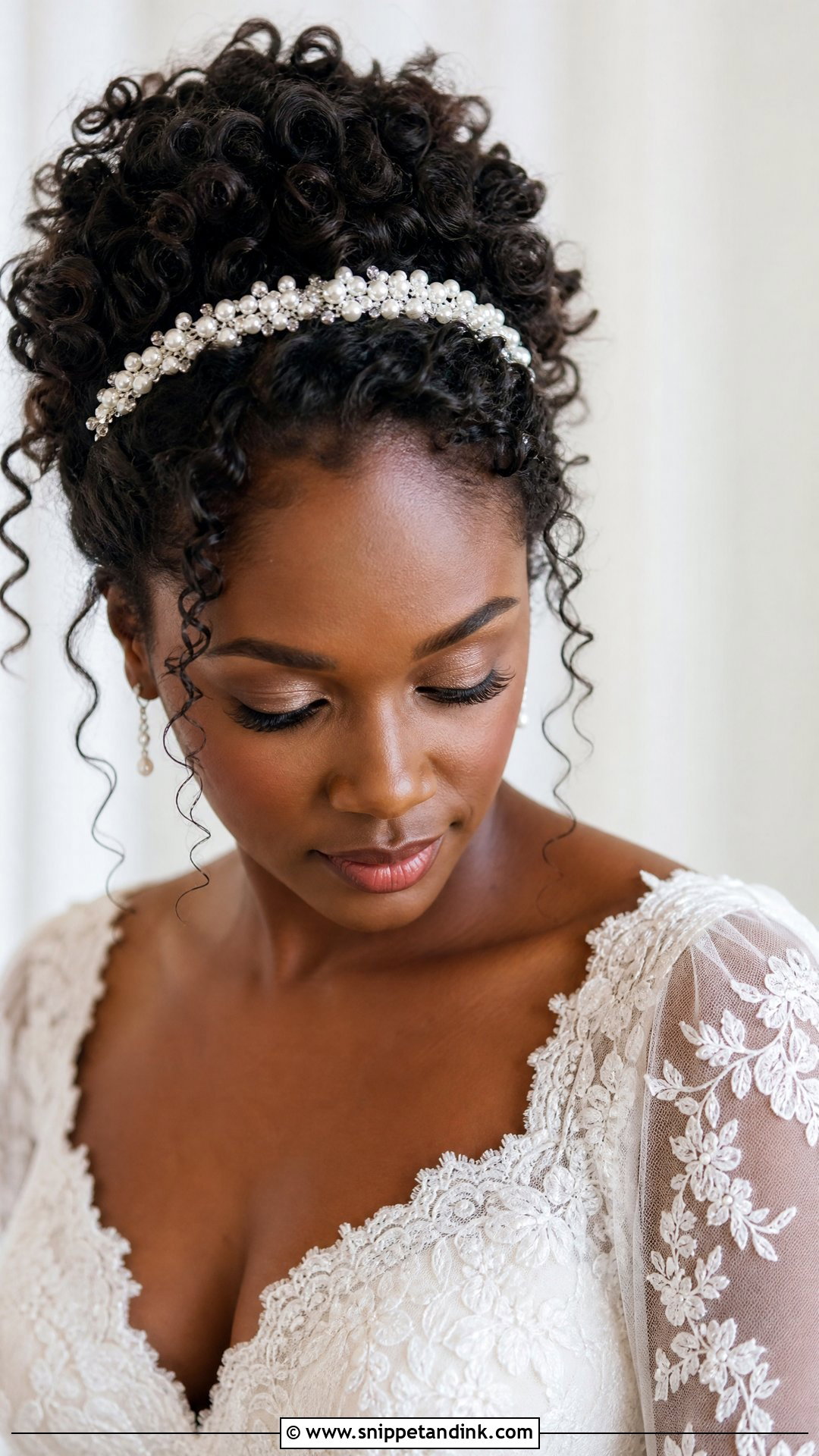 Bridal Curly Updo With Pearl Headband - Snippet and Ink - 15 Bridal Hairstyle with Headband Ideas