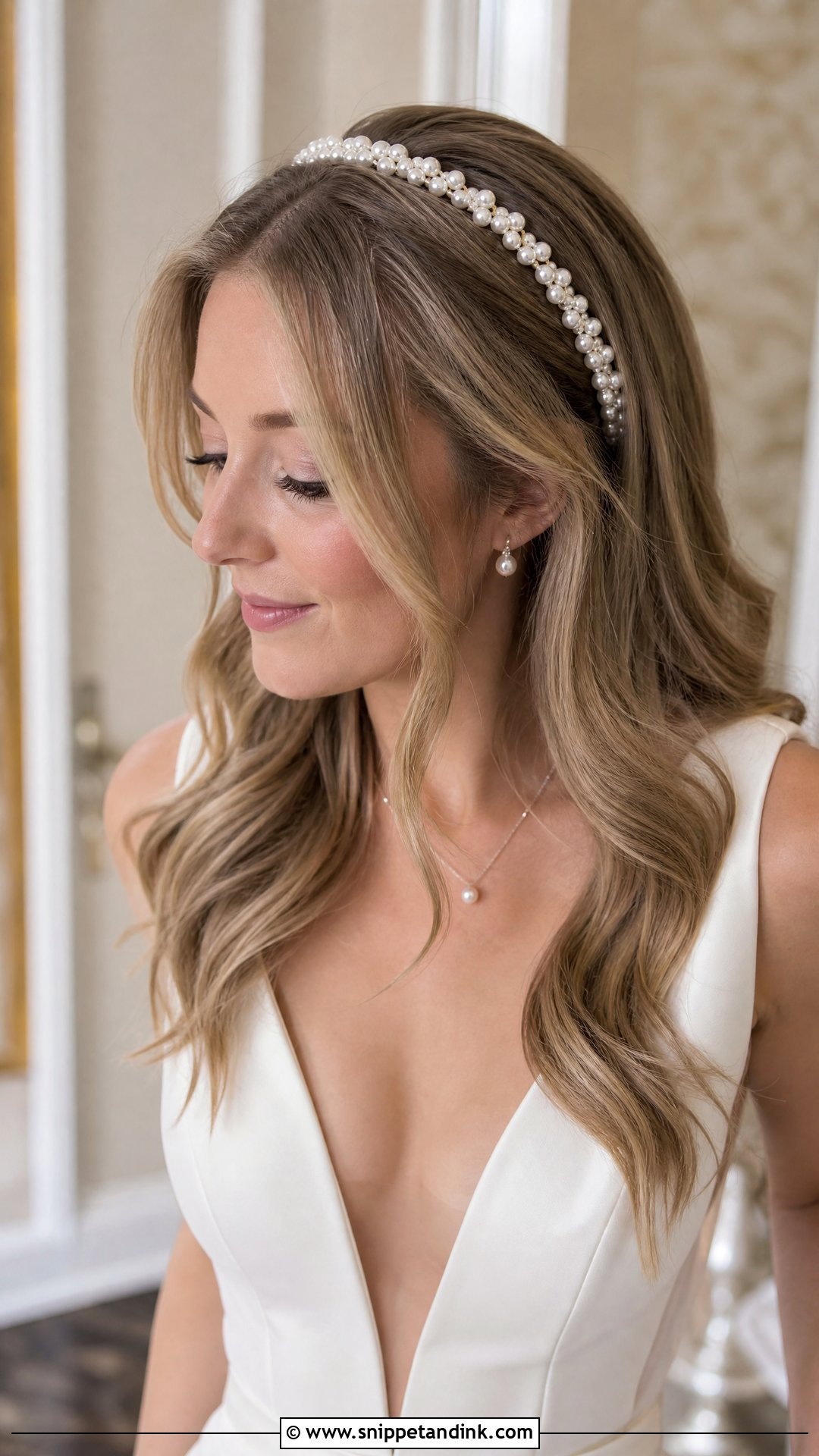 Bridal Down Hair With Pearl Headband - Snippet and Ink - 15 Bridal Hair Down Hairstyles