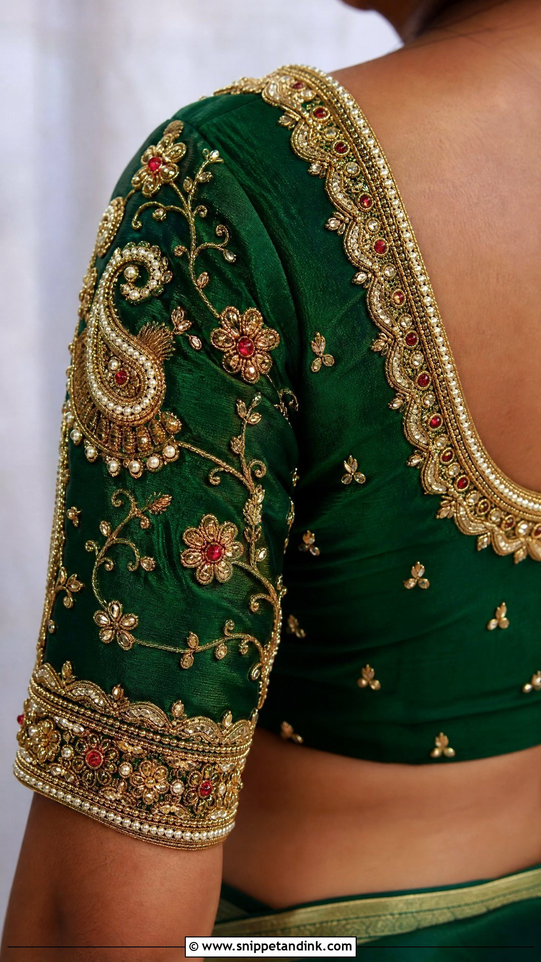 Bridal Elbow Sleeve Aari Work Blouse - Snippet and Ink - 25 Bridal Aari Work Ideas