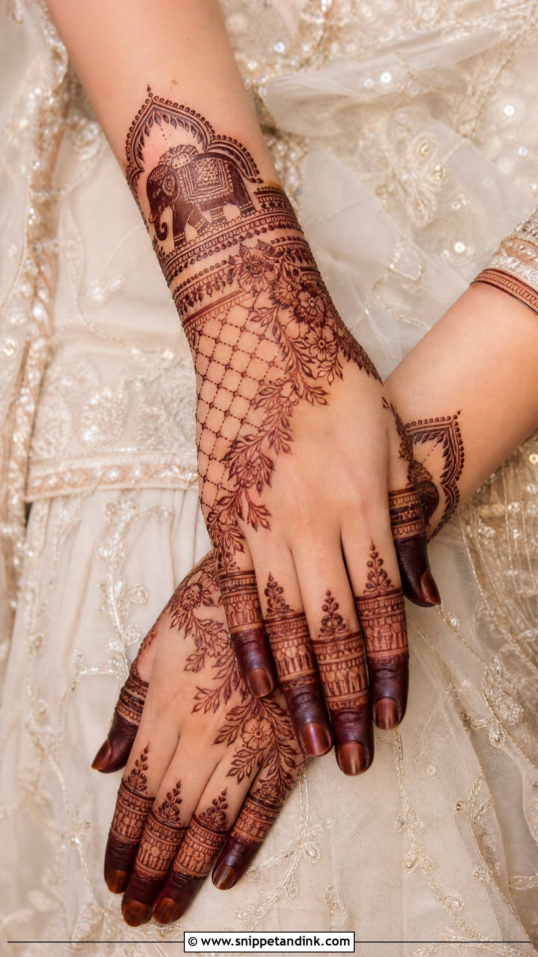 Bridal Elephant Mehndi Design For Back Hand - Snippet and Ink - 20 Bridal Elephant Mehndi Designs