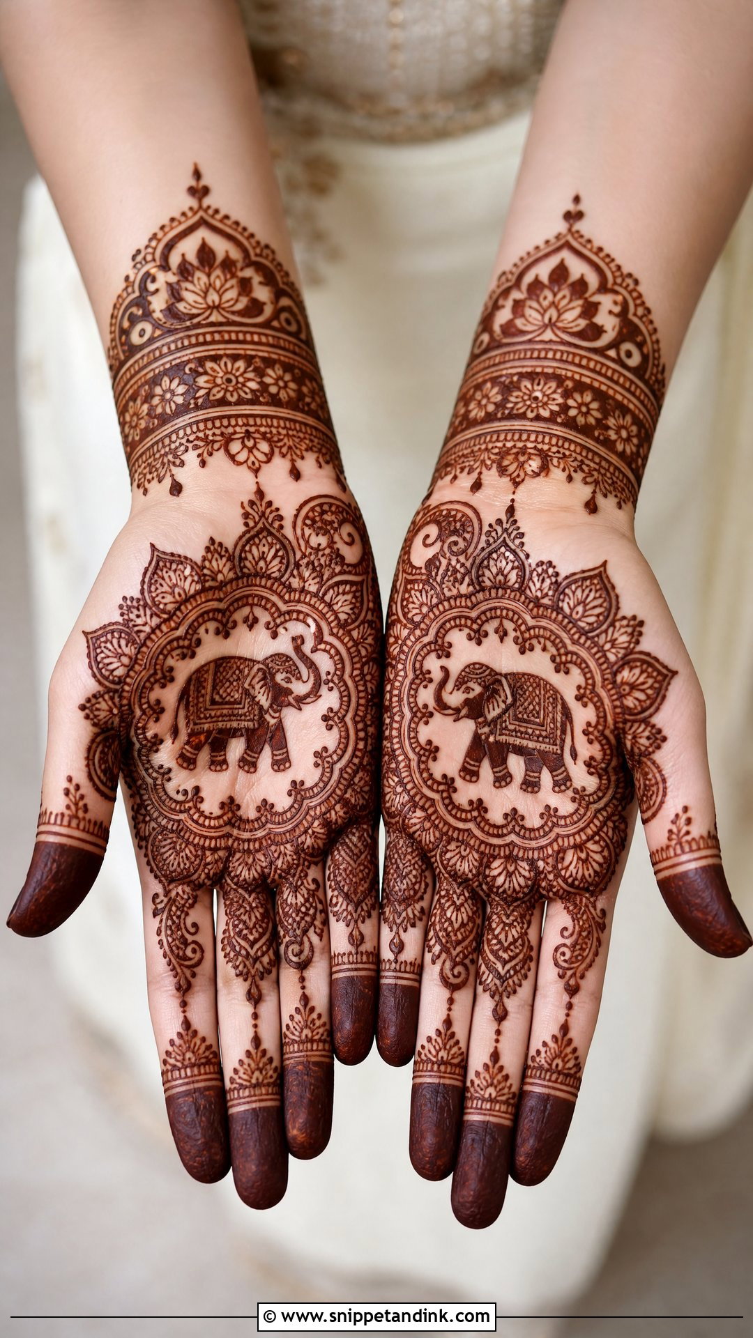 Bridal Elephant Mehndi Design For Front Hand - Snippet and Ink - 20 Bridal Elephant Mehndi Designs