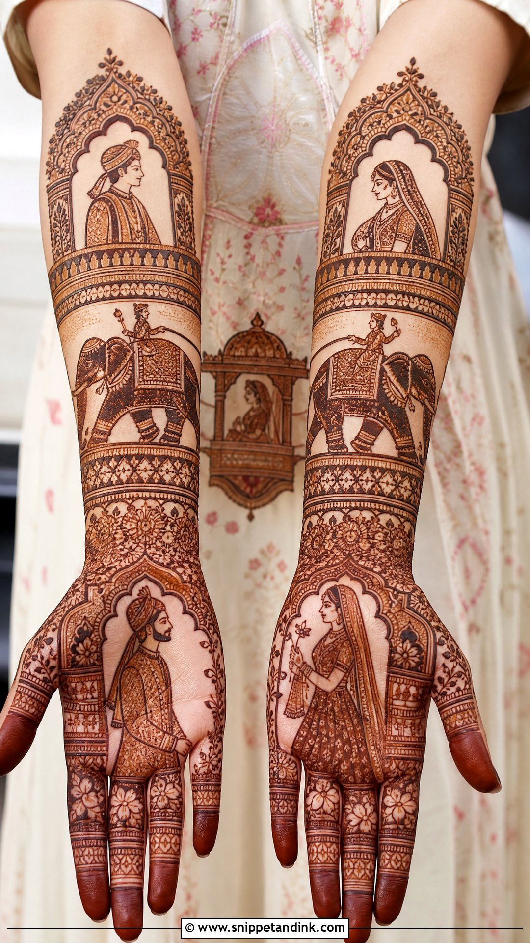Bridal Elephant Mehndi Design With Bride And Groom - Snippet and Ink - 20 Bridal Elephant Mehndi Designs