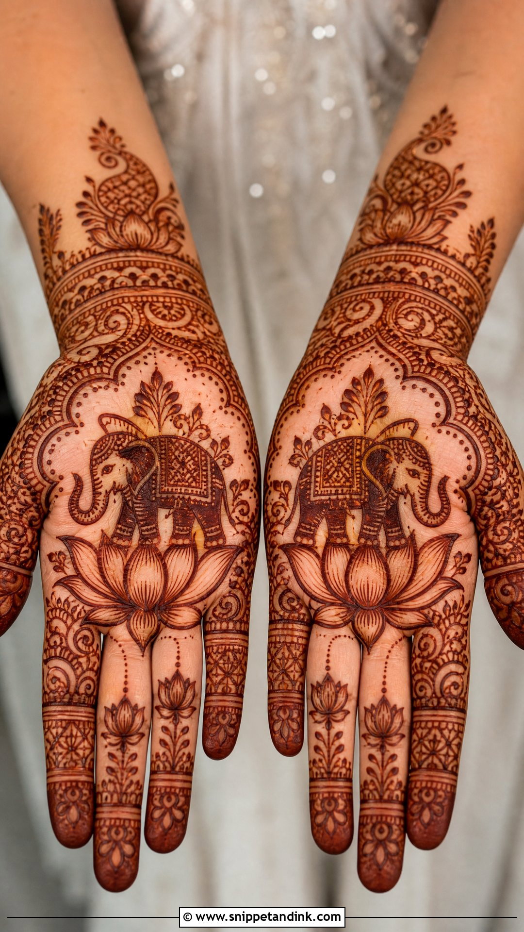Bridal Elephant Mehndi Design With Lotus - Snippet and Ink - 20 Bridal Elephant Mehndi Designs