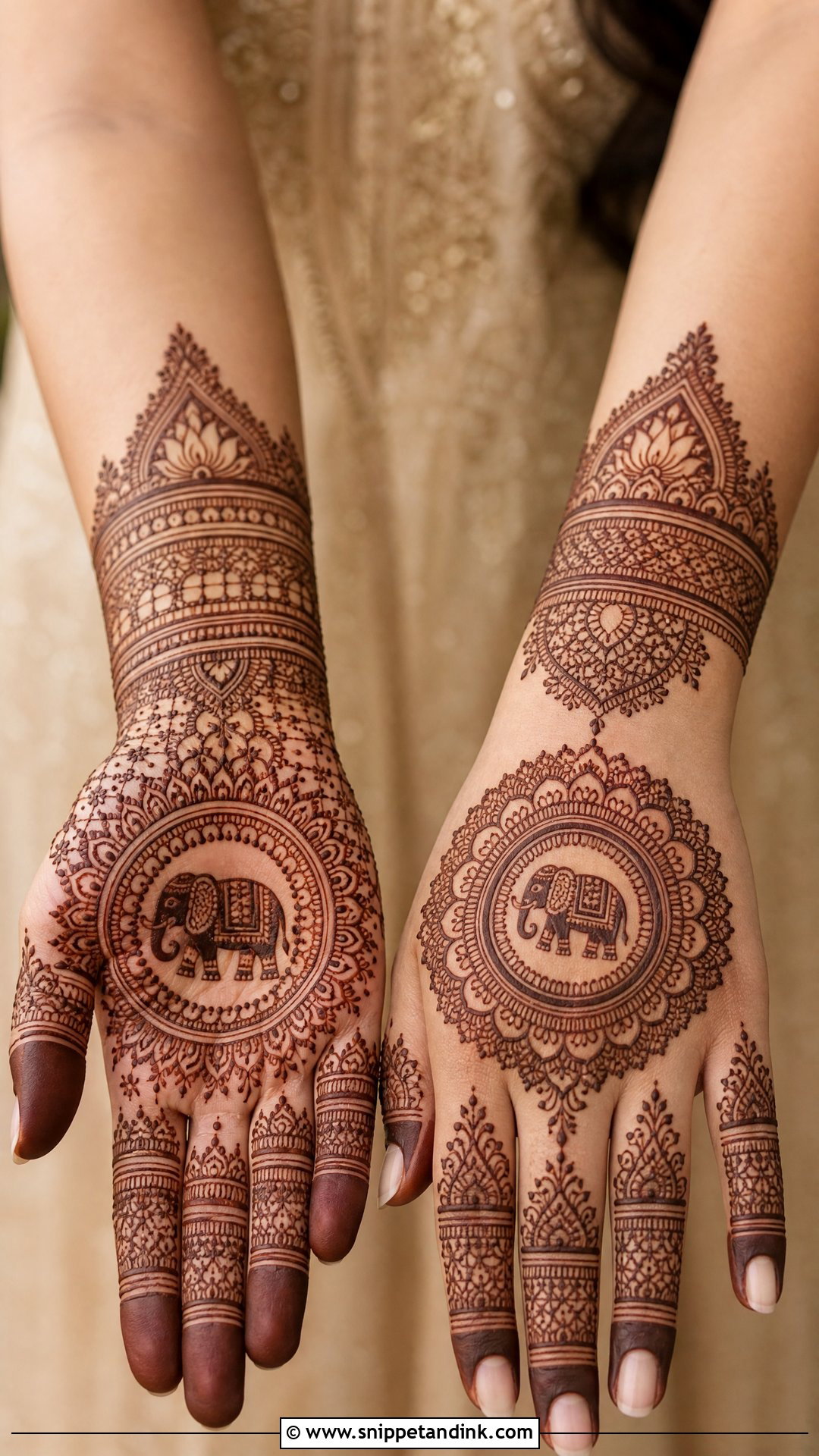 Bridal Elephant Mehndi Design With Mandala - Snippet and Ink - 20 Bridal Elephant Mehndi Designs