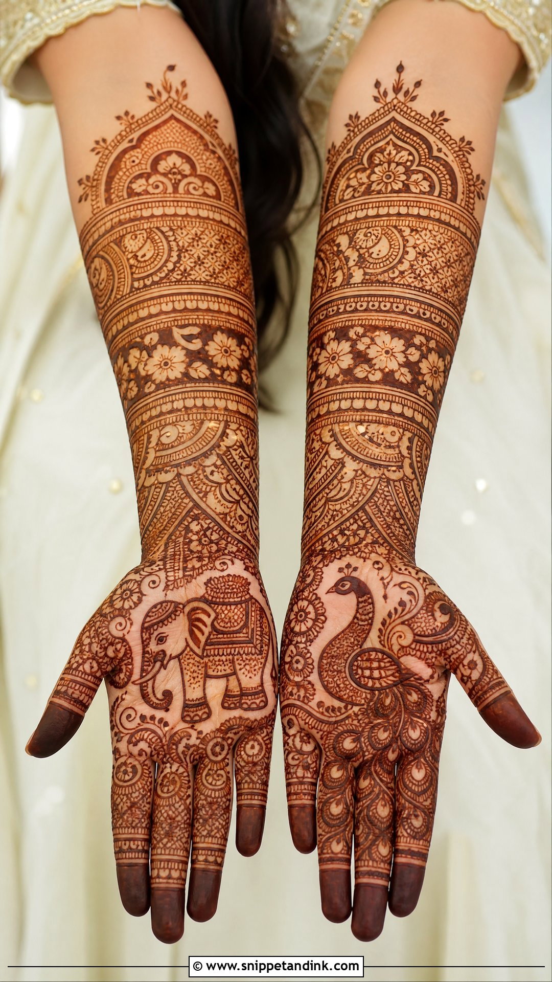 Bridal Elephant Mehndi Design With Peacock - Snippet and Ink - 20 Bridal Elephant Mehndi Designs