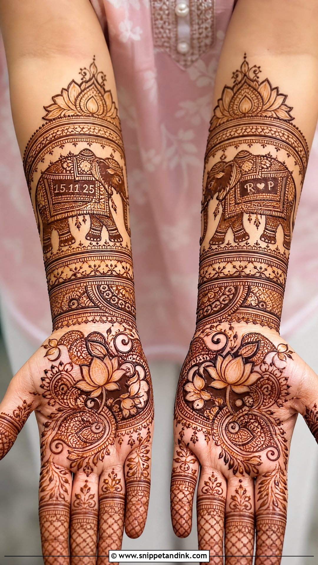 Bridal Elephant Mehndi Design With Wedding Date - Snippet and Ink - 20 Bridal Elephant Mehndi Designs
