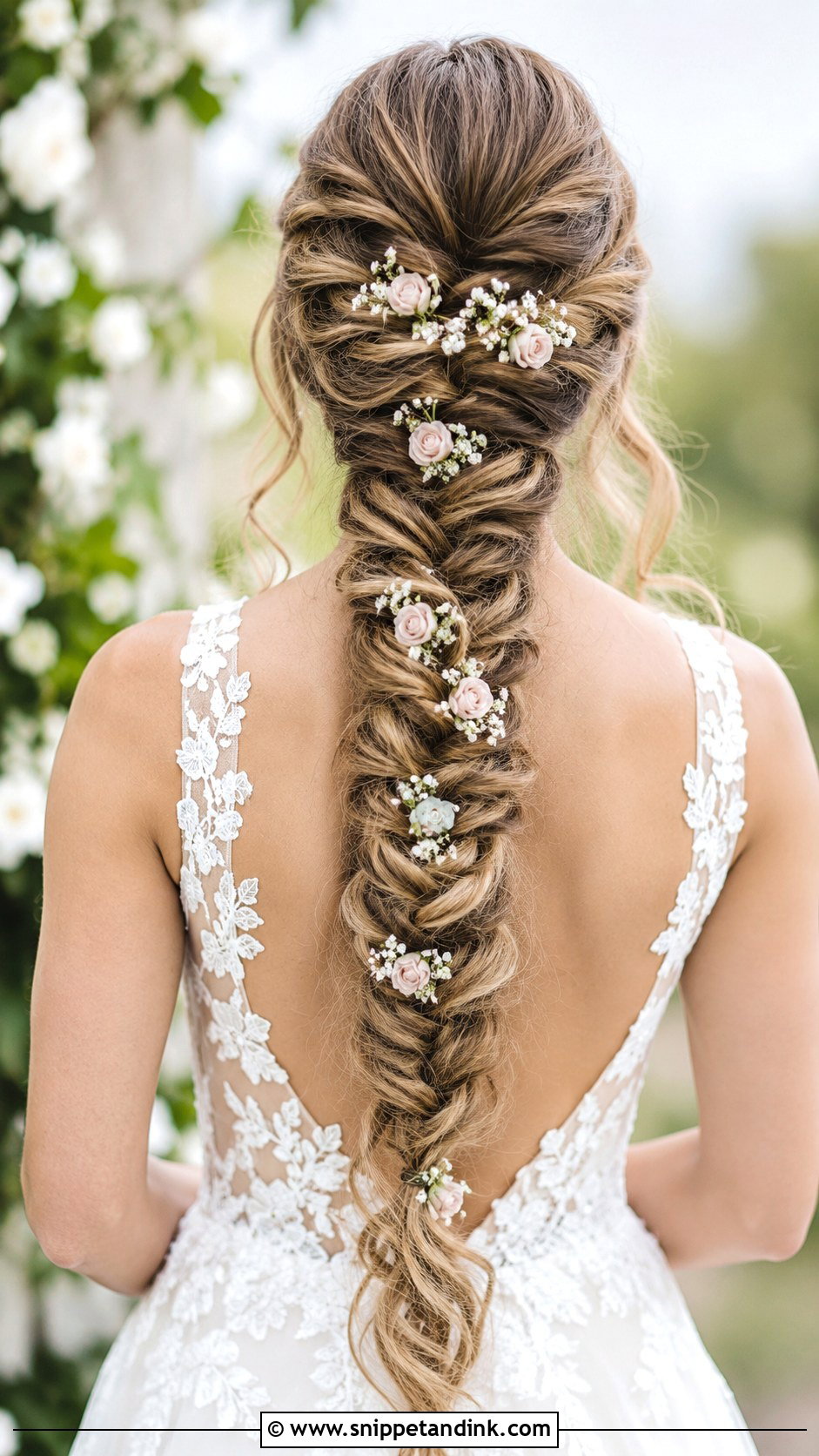 Bridal Fishtail Braid With Flowers - Snippet and Ink - 20 Bridal Hairstyle with Flowers