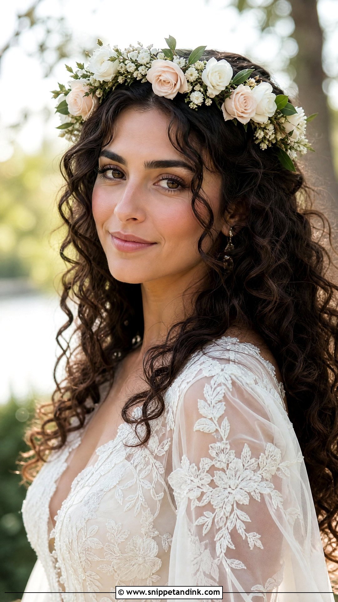 Bridal Floral Crown With Hair Down - Snippet and Ink - 15 Bridal Headpieces Hair Down Ideas
