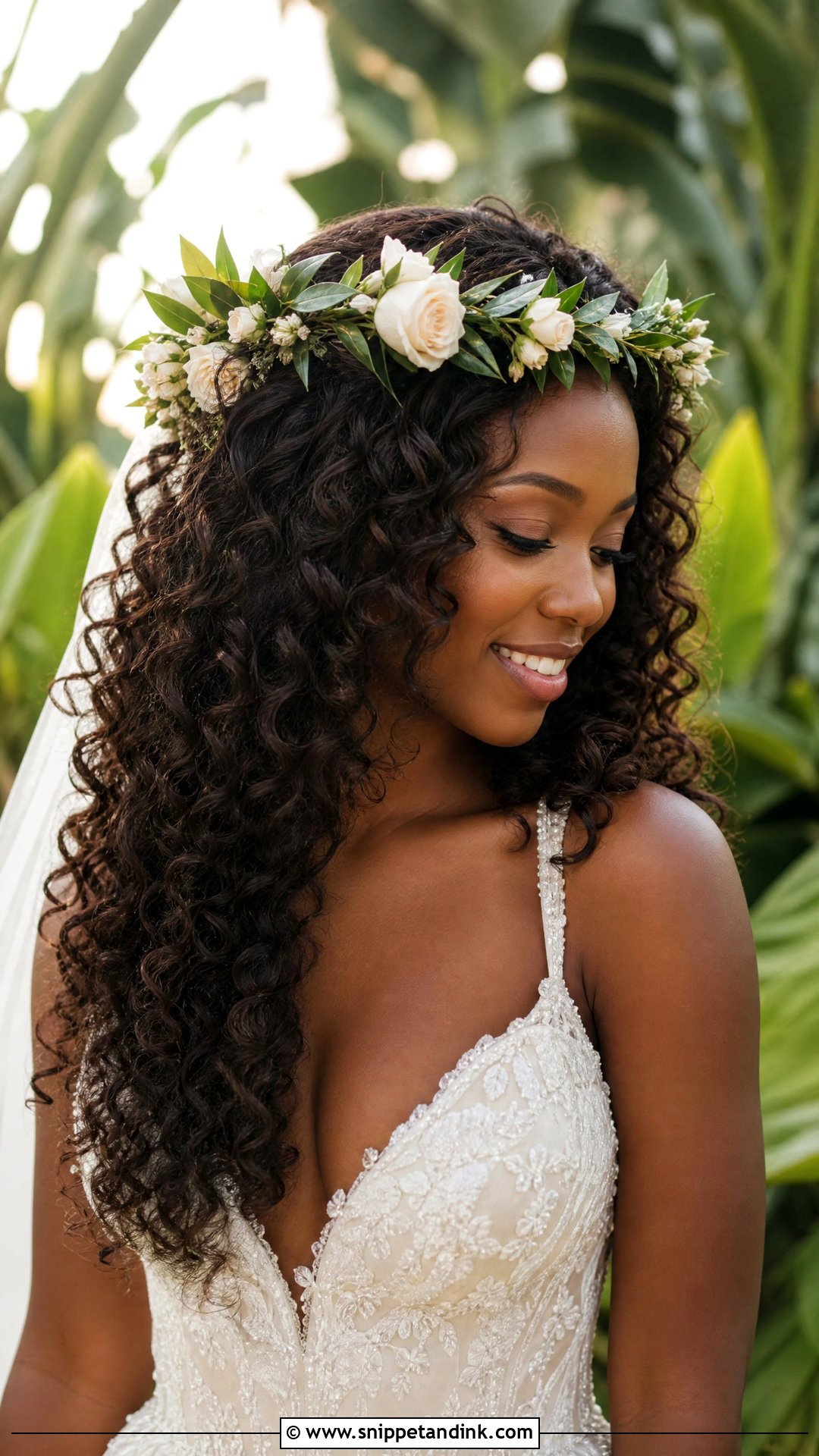 Bridal Flower Crown Long Curly Hair - Snippet and Ink - 15 Bridal Flower Crown Hairstyles