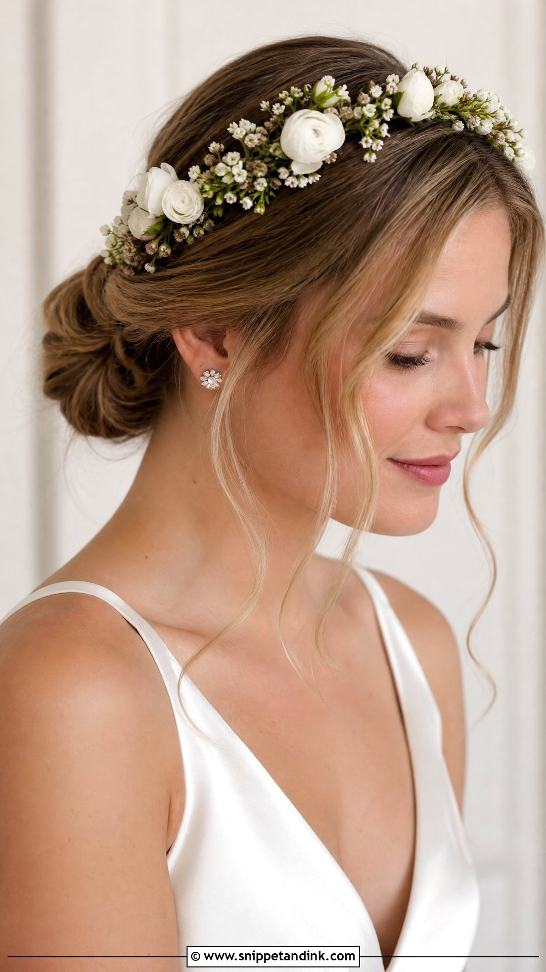 Bridal Flower Crown Low Bun - Snippet and Ink - 15 Bridal Flower Crown Hairstyles