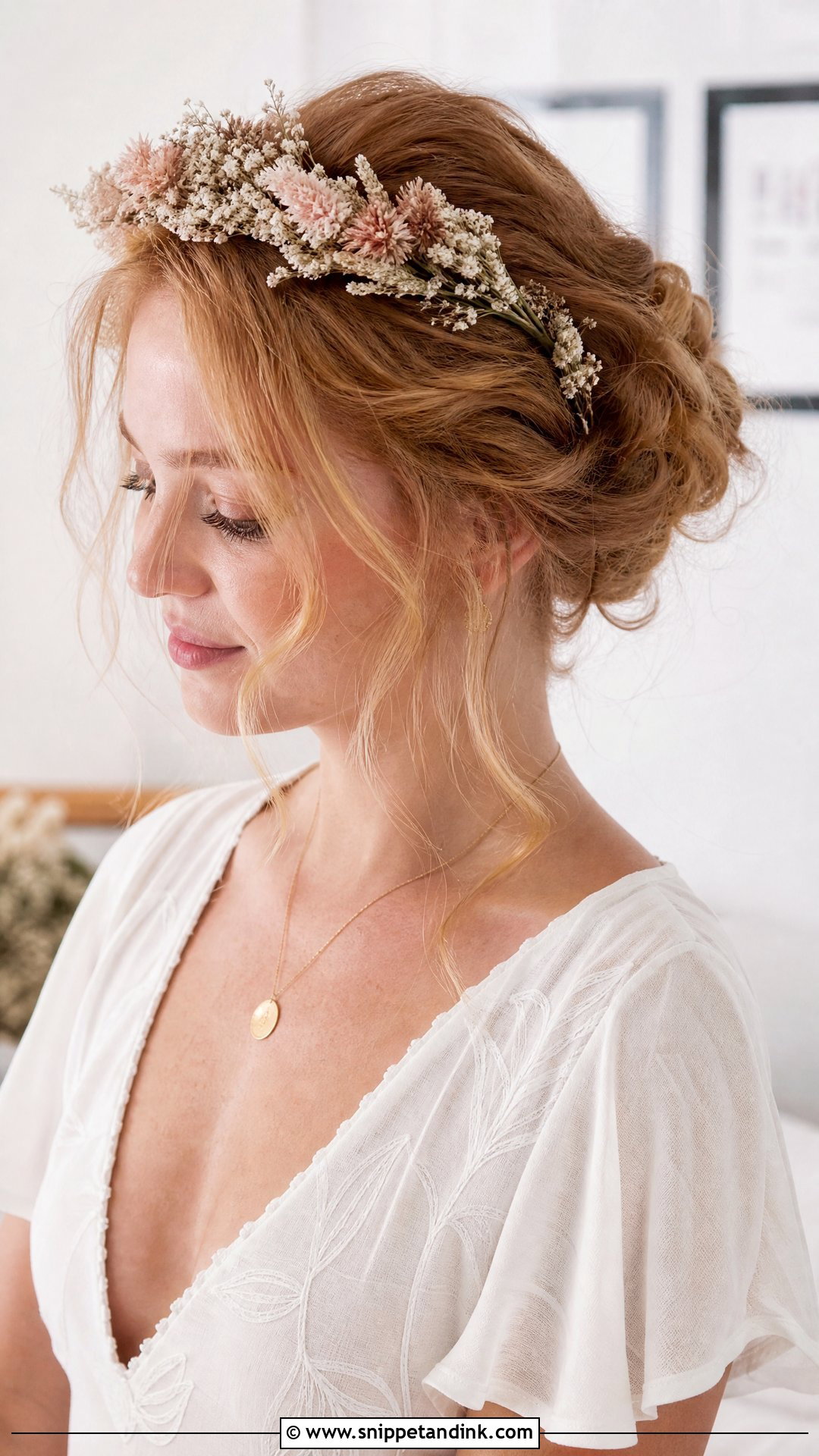 Bridal Flower Crown Messy Bun - Snippet and Ink - 15 Bridal Flower Crown Hairstyles