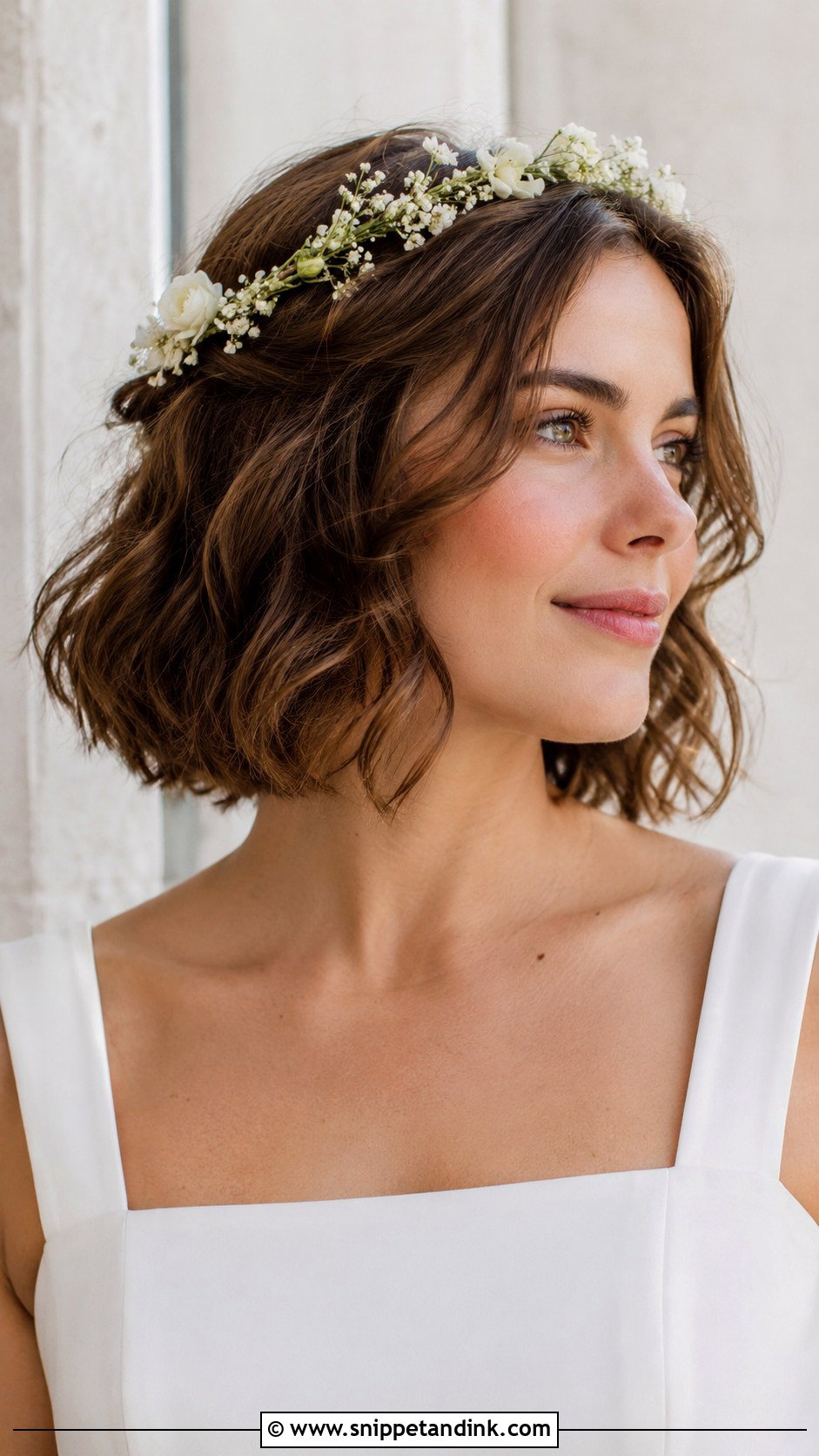 Bridal Flower Crown With Bob Hair - Snippet and Ink - 20 Bridal Hair Flower Crown Ideas
