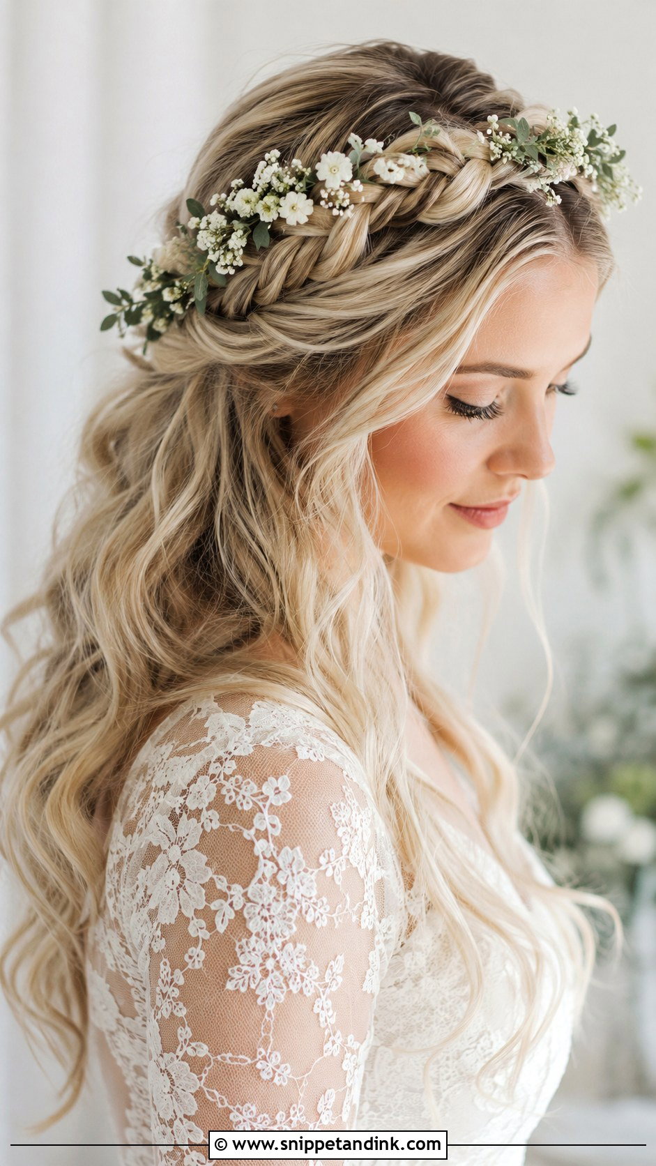 Bridal Flower Crown With Braided Crown - Snippet and Ink - 20 Bridal Hair Flower Crown Ideas