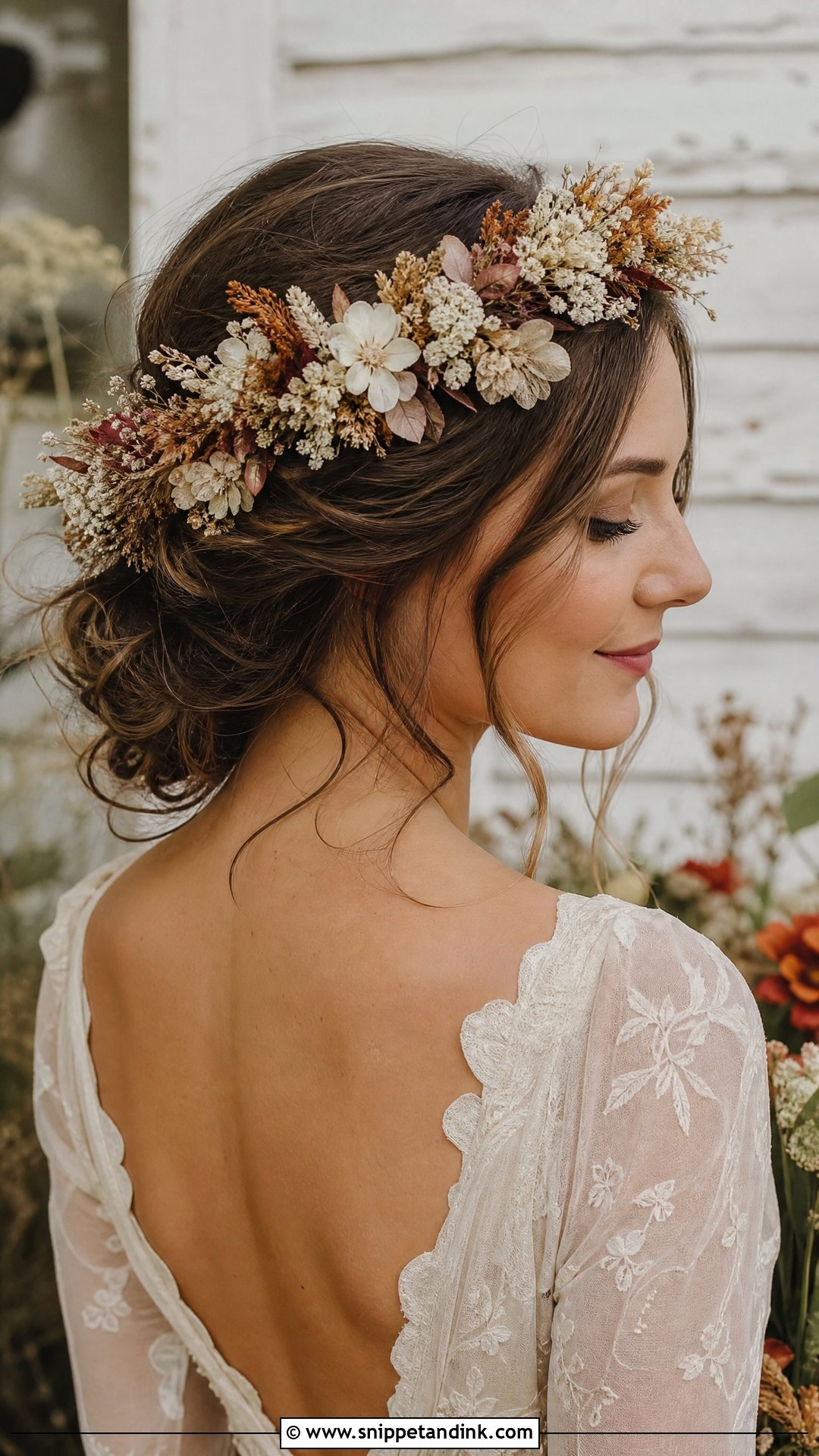 Bridal Flower Crown With Dried Flowers - Snippet and Ink - 15 Bridal Flower Crown Hairstyles
