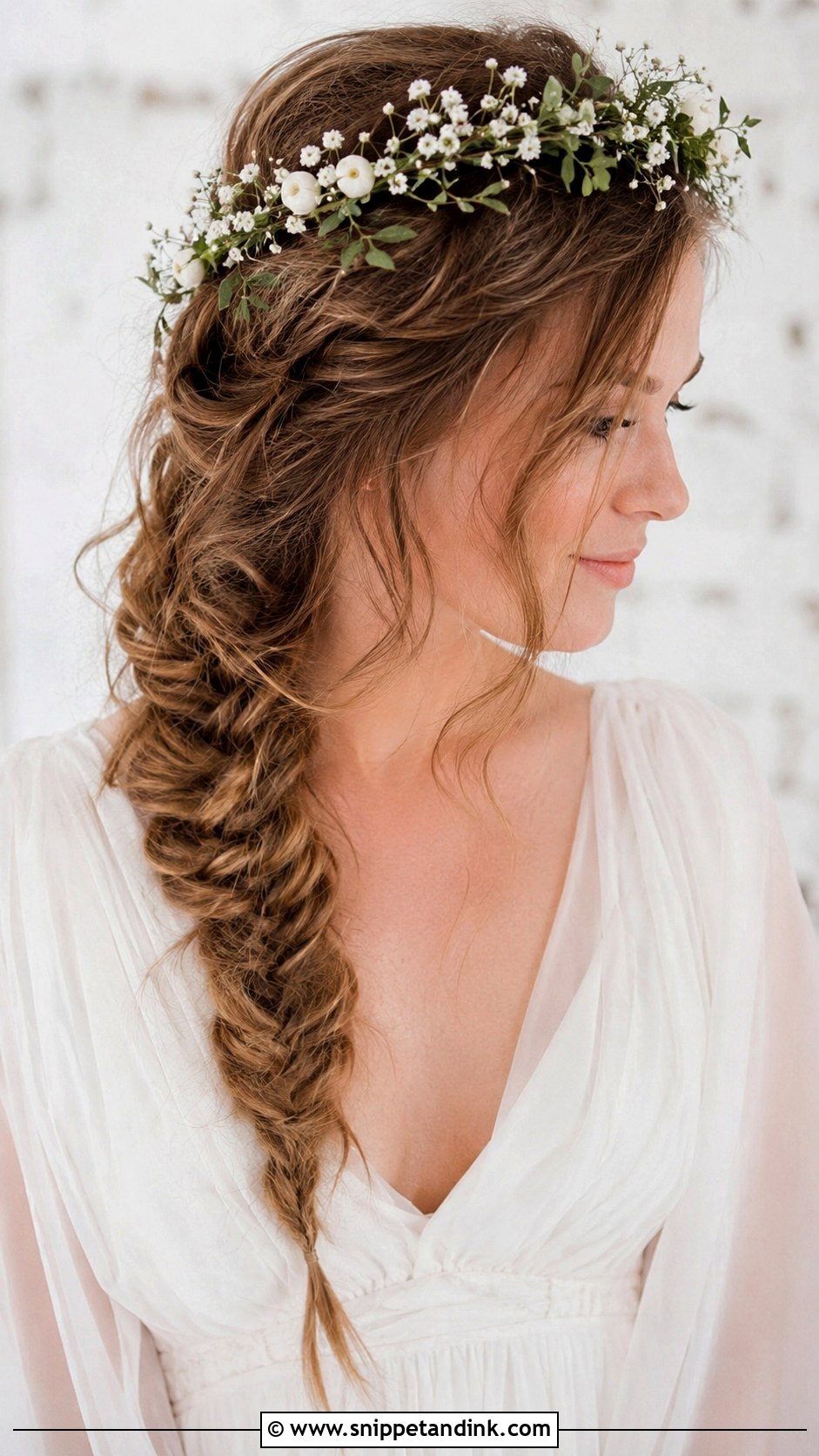 Bridal Flower Crown With Fishtail Braid - Snippet and Ink - 20 Bridal Hair Flower Crown Ideas