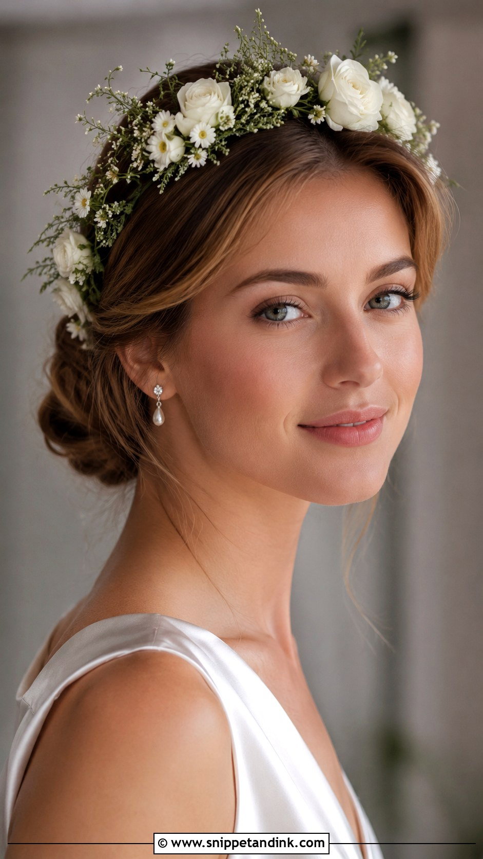 Bridal Flower Crown With Low Bun - Snippet and Ink - 20 Bridal Hair Flower Crown Ideas