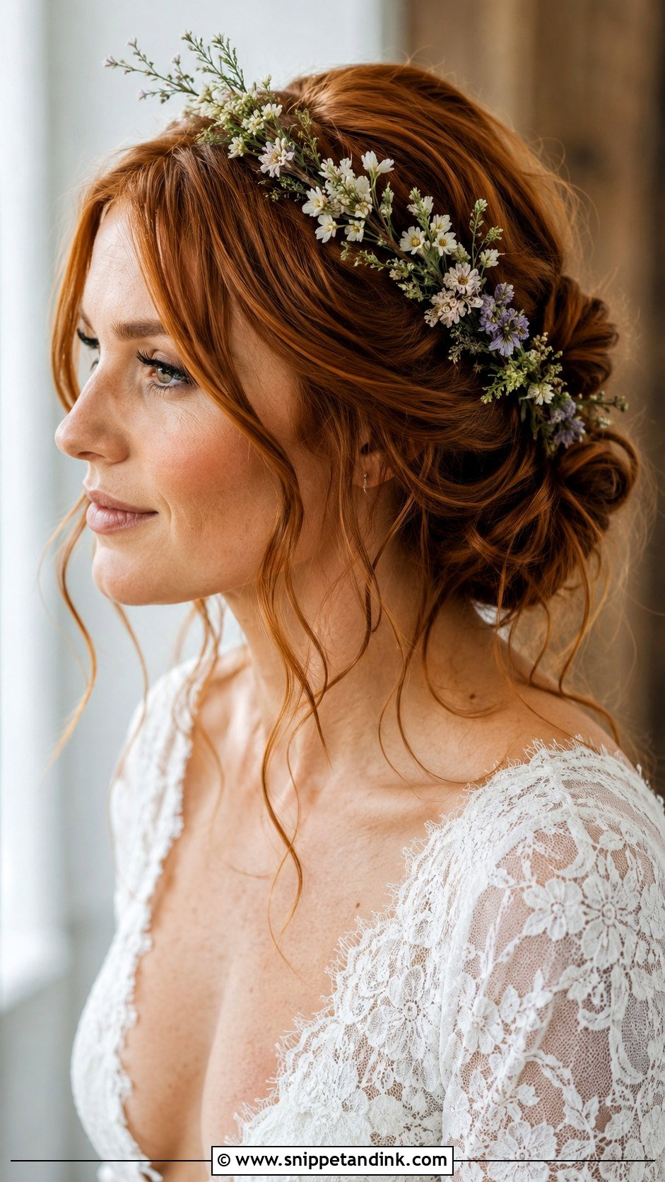 Bridal Flower Crown With Messy Bun - Snippet and Ink - 20 Bridal Hair Flower Crown Ideas
