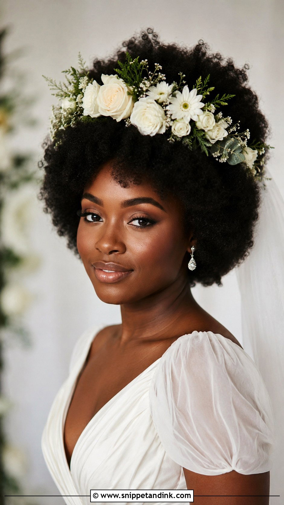 Bridal Flower Crown With Natural Hair - Snippet and Ink - 20 Bridal Hair Flower Crown Ideas