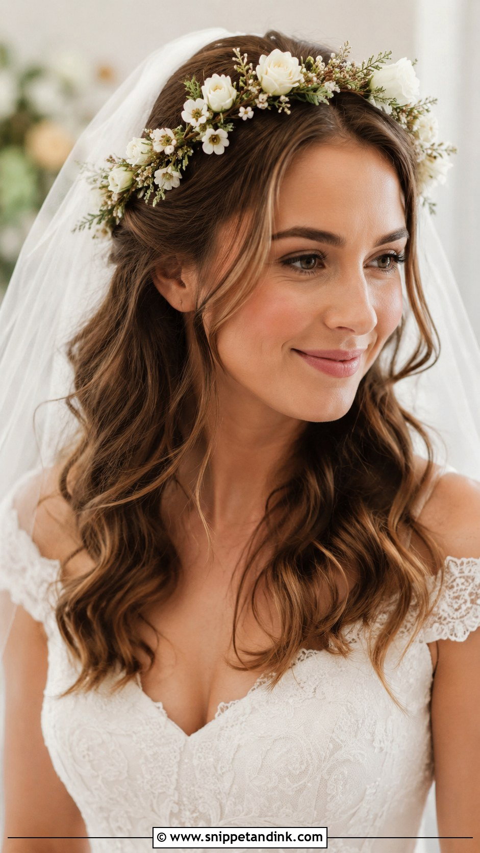 Bridal Flower Crown With Veil - Snippet and Ink - 20 Bridal Hair Flower Crown Ideas