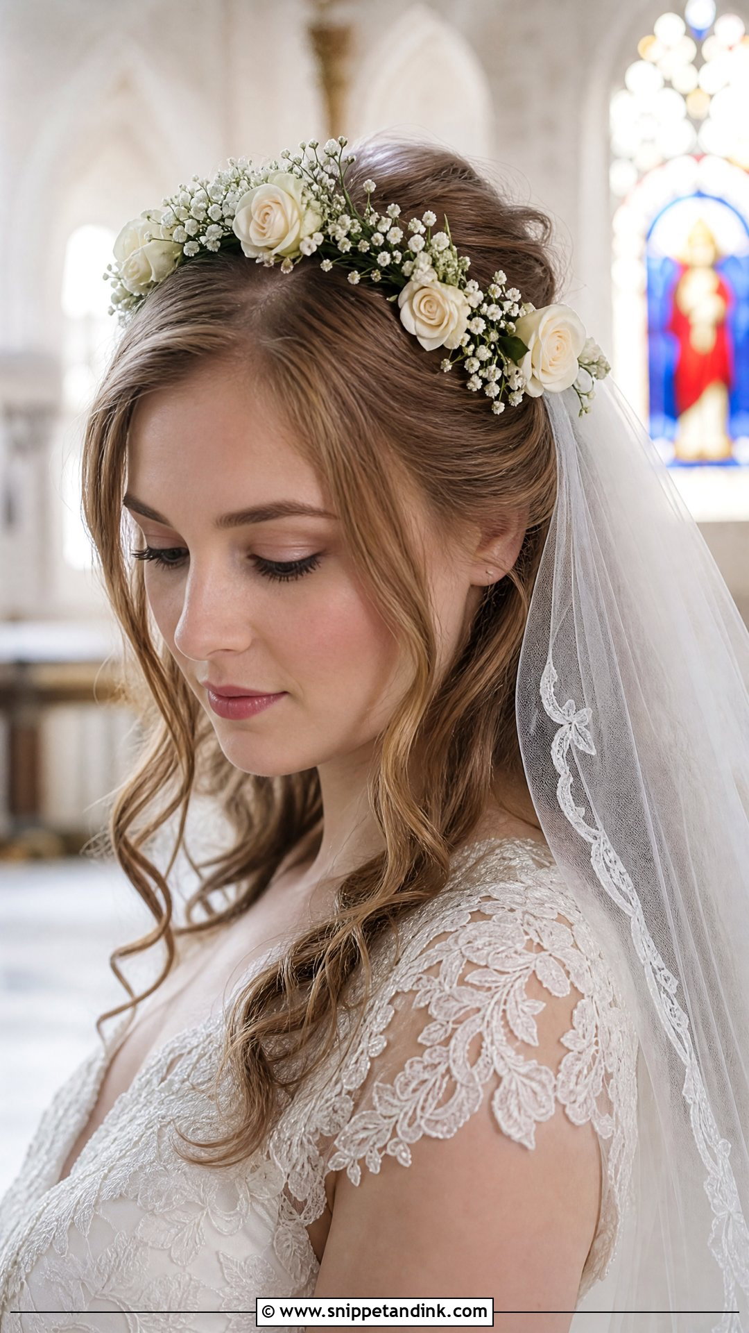 Bridal Flower Crown With Veil - Snippet and Ink - 15 Bridal Flower Crown Hairstyles