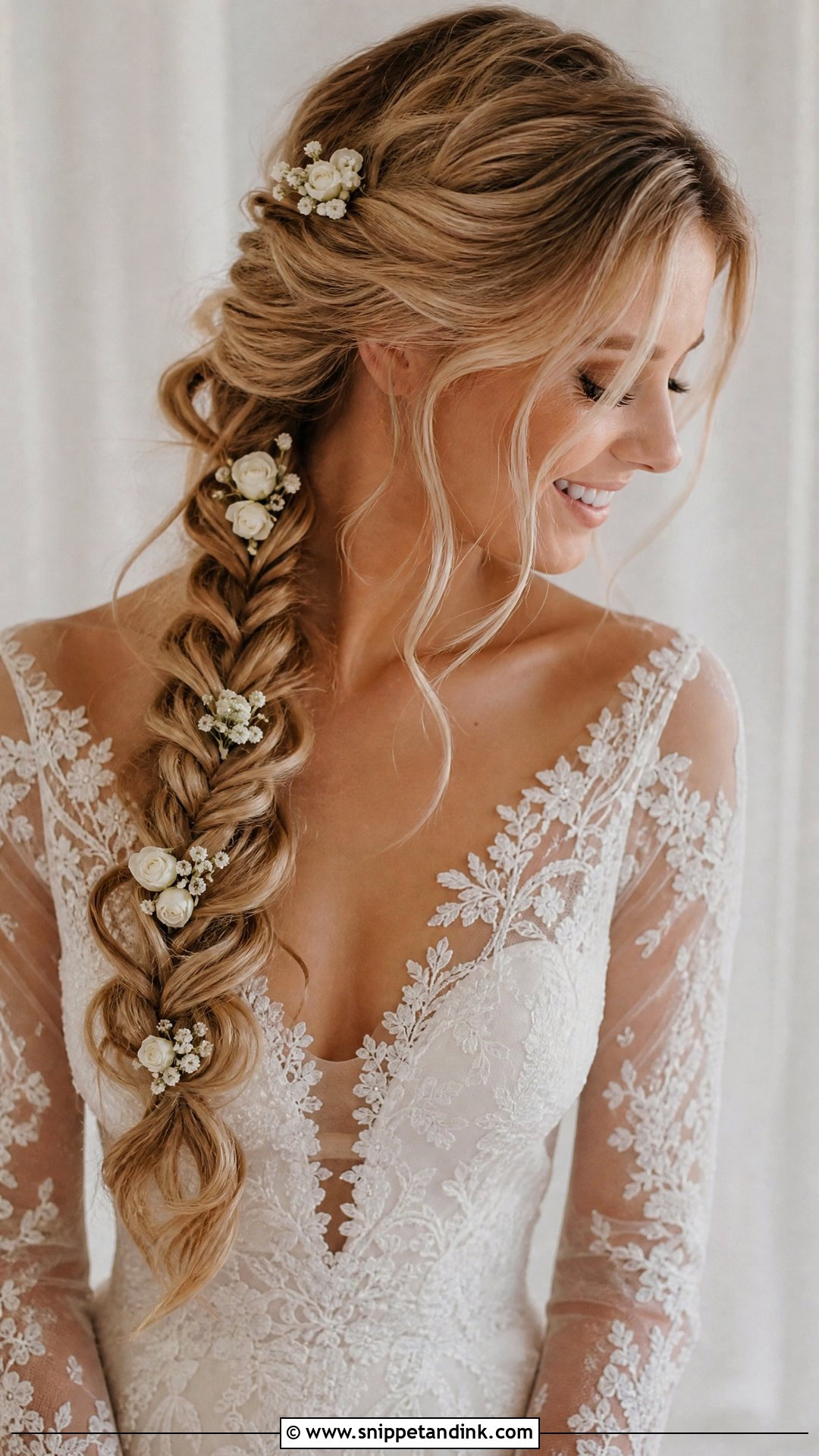 Bridal Flower Fishtail Braid - Snippet and Ink - 15 Bridal Flower Hairstyles