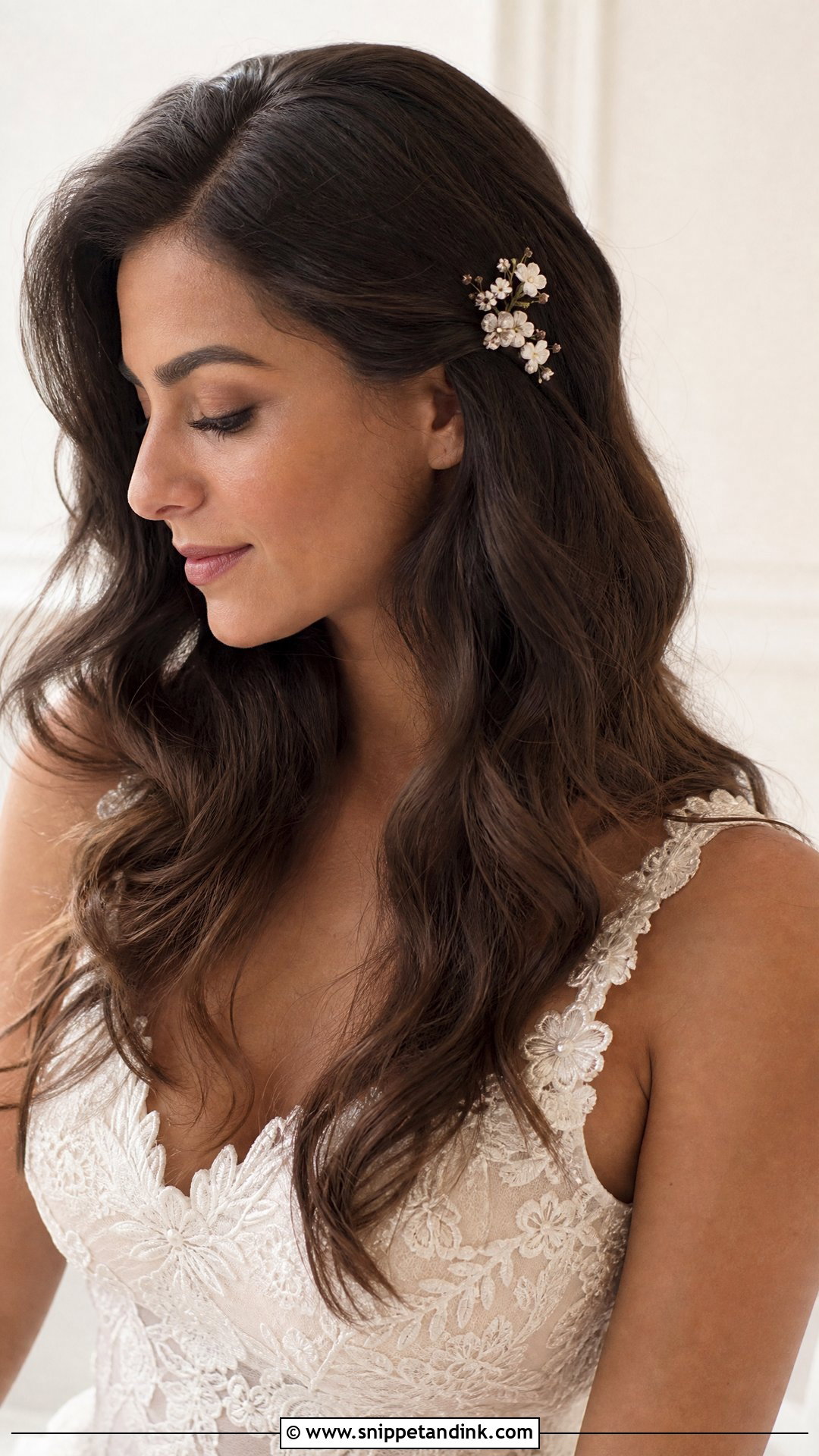 Bridal Flower Hair Pins With Hair Down - Snippet and Ink - 15 Bridal Headpieces Hair Down Ideas