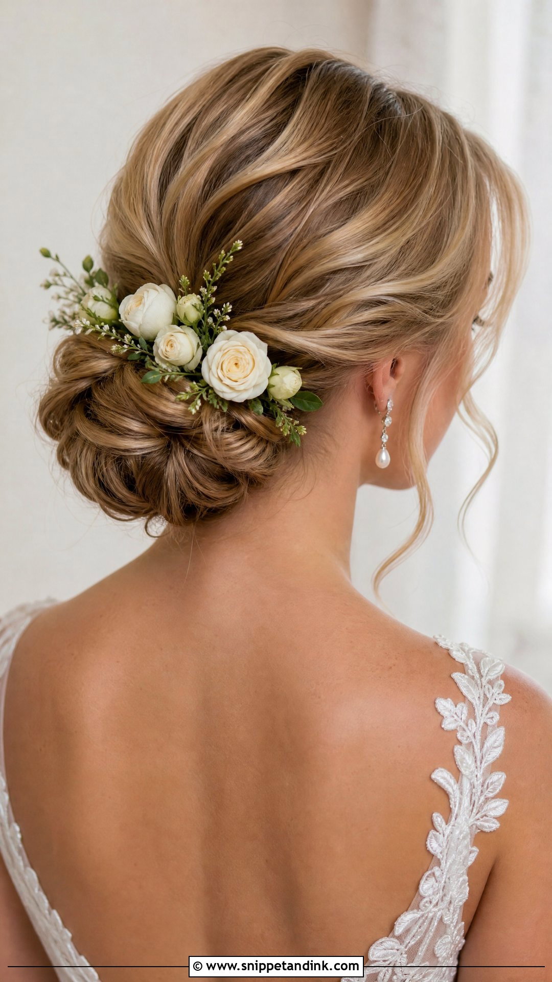 Bridal Flower Low Bun - Snippet and Ink - 15 Bridal Flower Hairstyles
