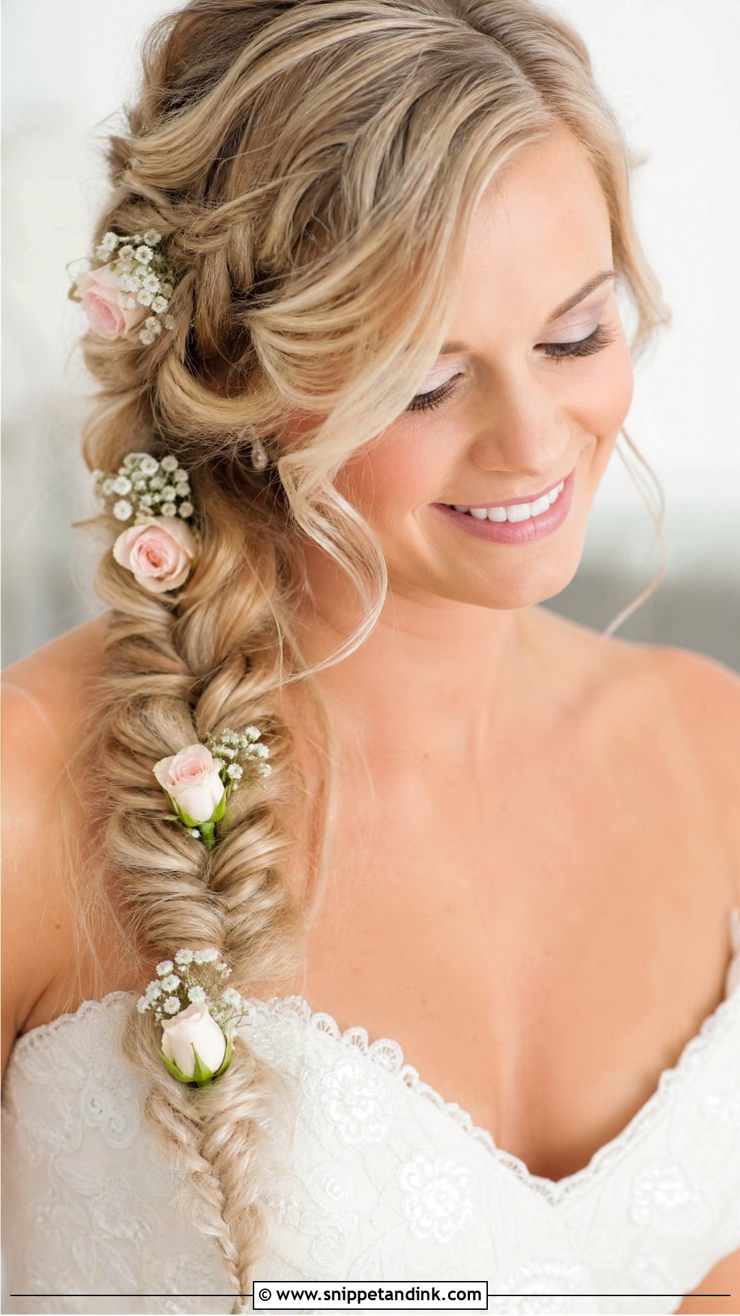 Bridal Flower Side Braid - Snippet and Ink - 15 Bridal Flower Hairstyles