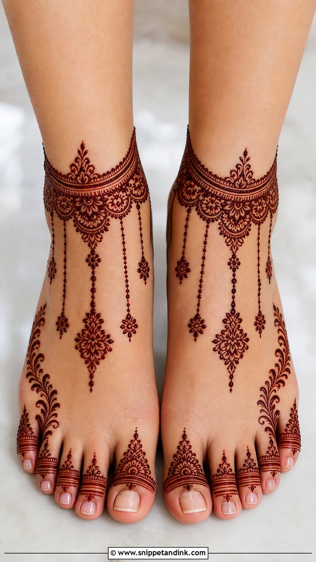 Bridal Foot Mehndi With Anklet Pattern - Snippet and Ink - 20 Bridal Henna Feet Mehndi Designs