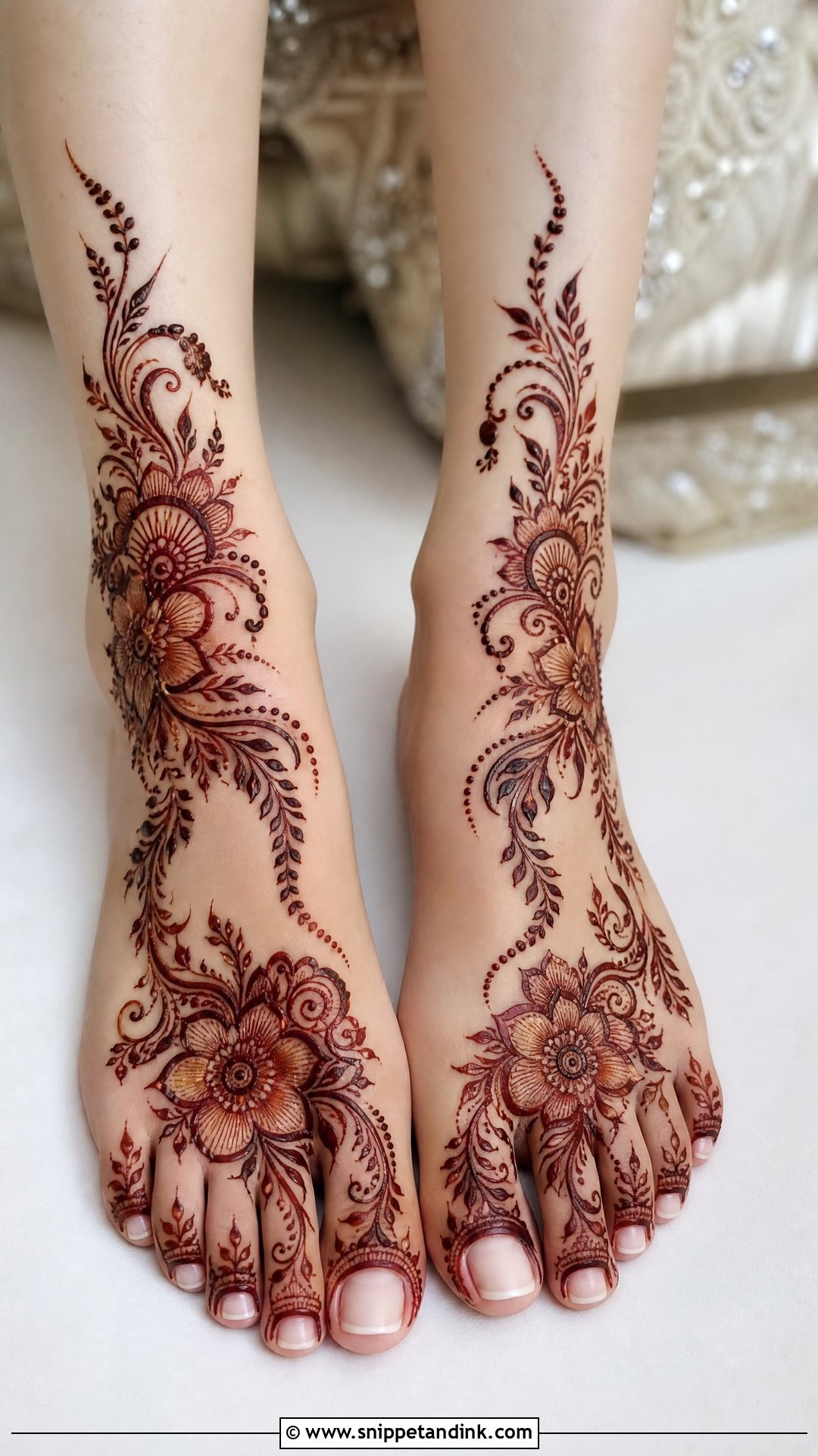 Bridal Foot Mehndi With Floral Trail - Snippet and Ink - 25 Bridal Foot Mehndi Designs