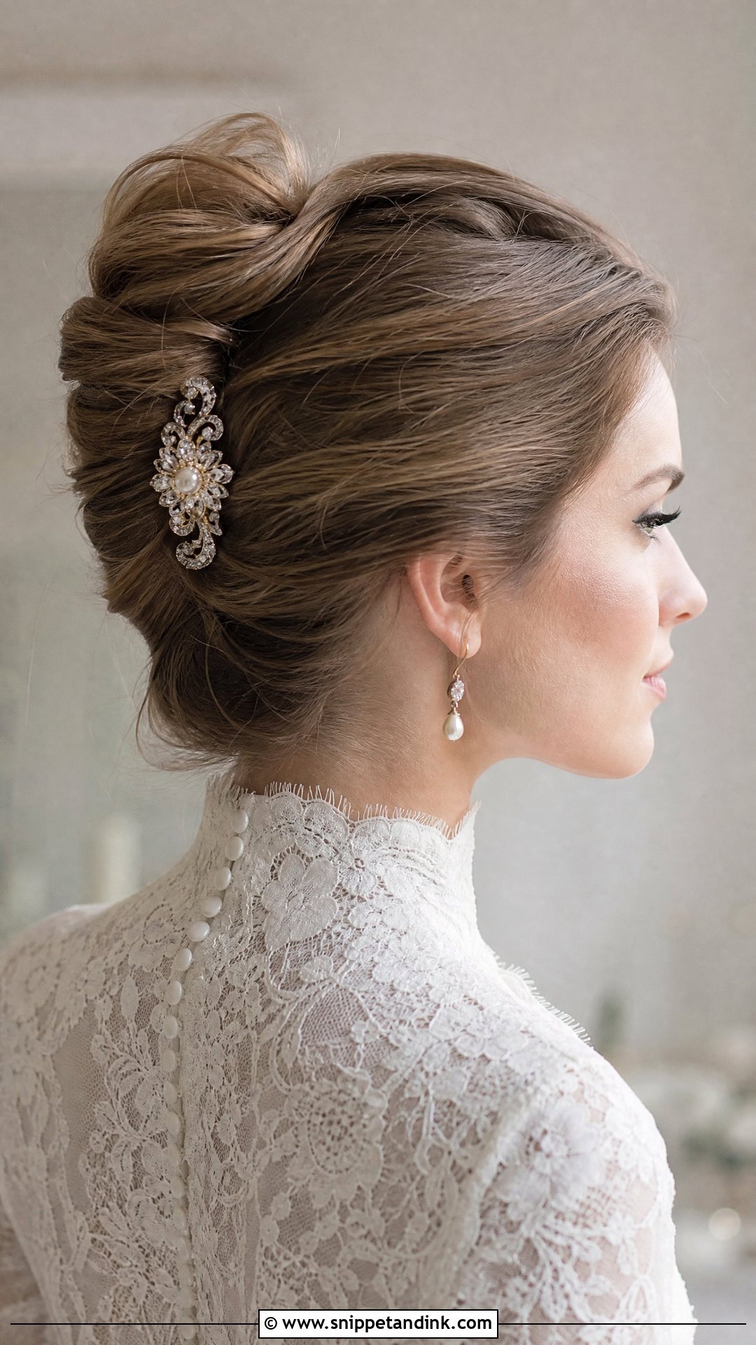 Bridal French Twist With Vintage Brooch - Snippet and Ink - 15 Bridal Hair Brooch Ideas
