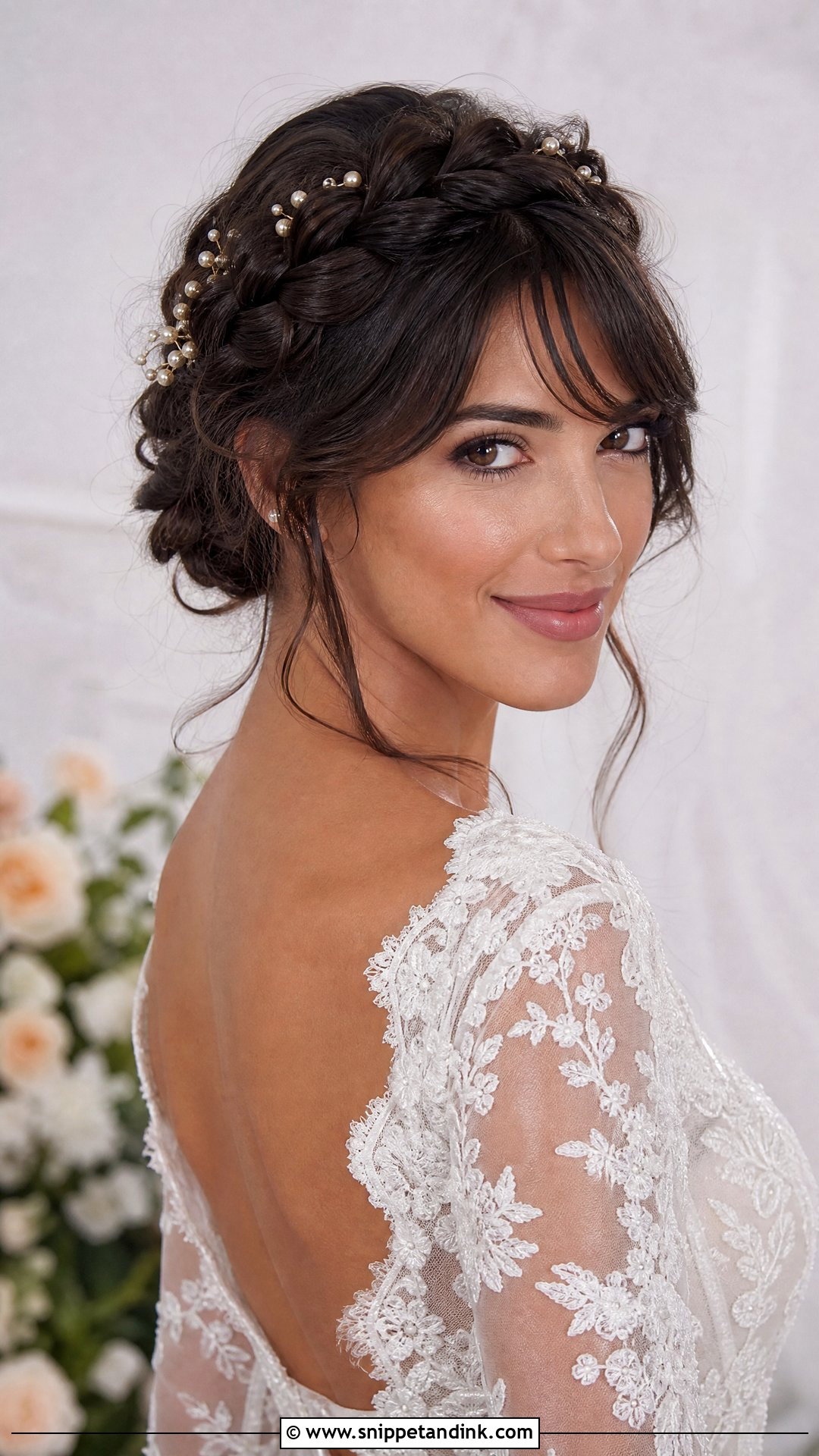 Bridal Fringe Braided Crown - Snippet and Ink - 15 Bridal Hair Fringe Ideas