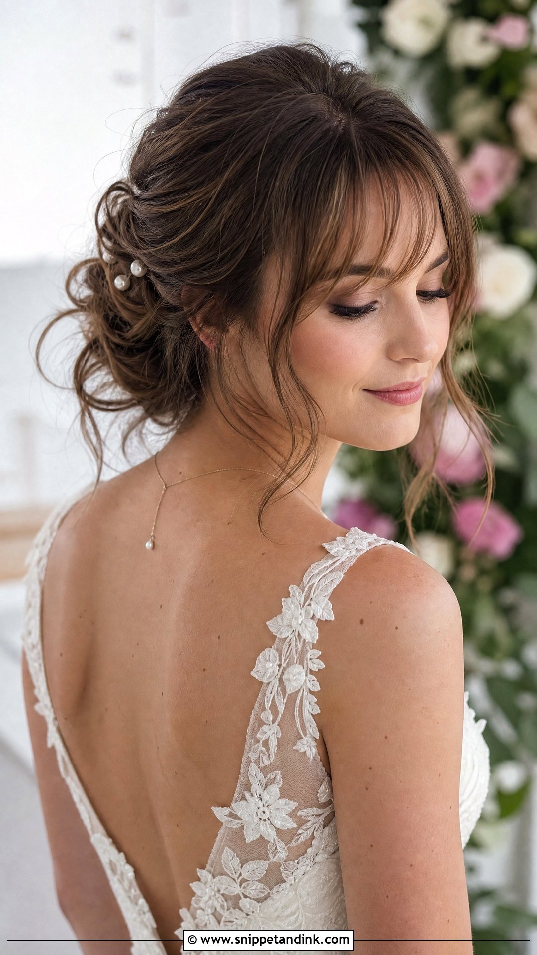 Bridal Fringe Messy Low Updo - Snippet and Ink - 15 Bridal Hair Fringe Ideas