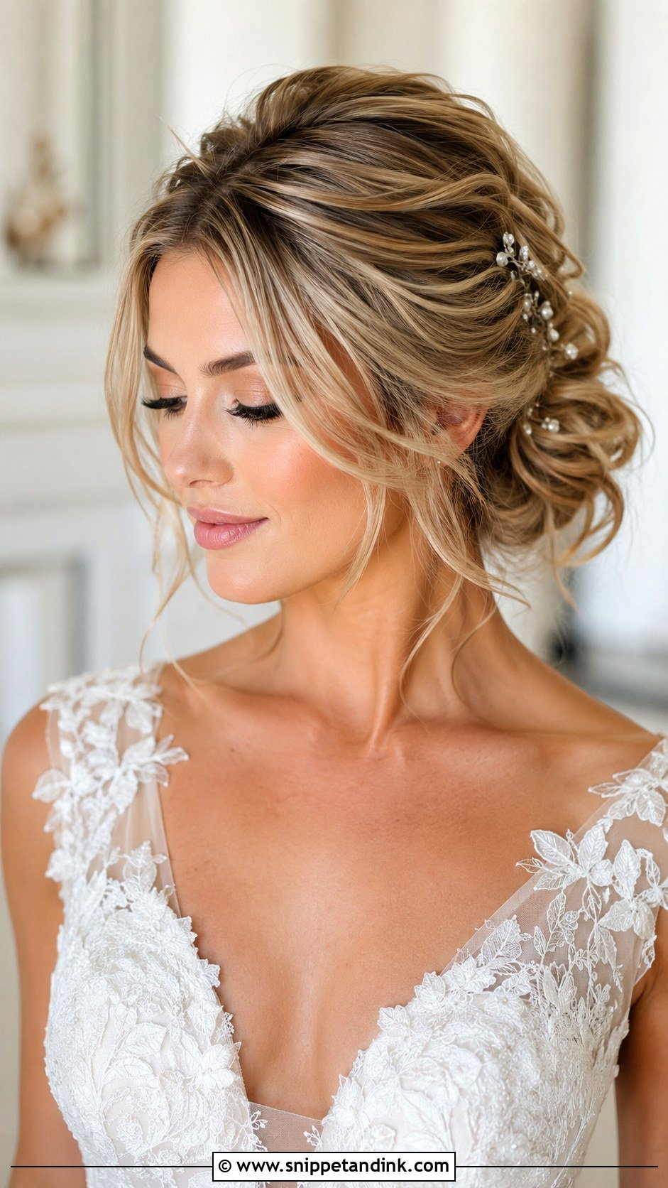 Bridal Front Textured Low Updo - Snippet and Ink - 20 Bridal Front Hairstyle Ideas