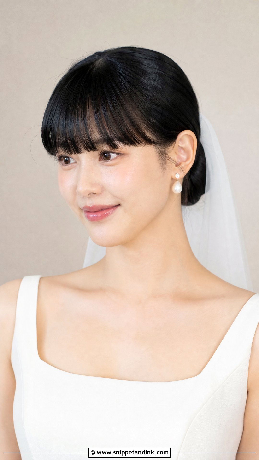 Bridal Full Fringe Sleek Bun - Snippet and Ink - 15 Bridal Hair Fringe Ideas
