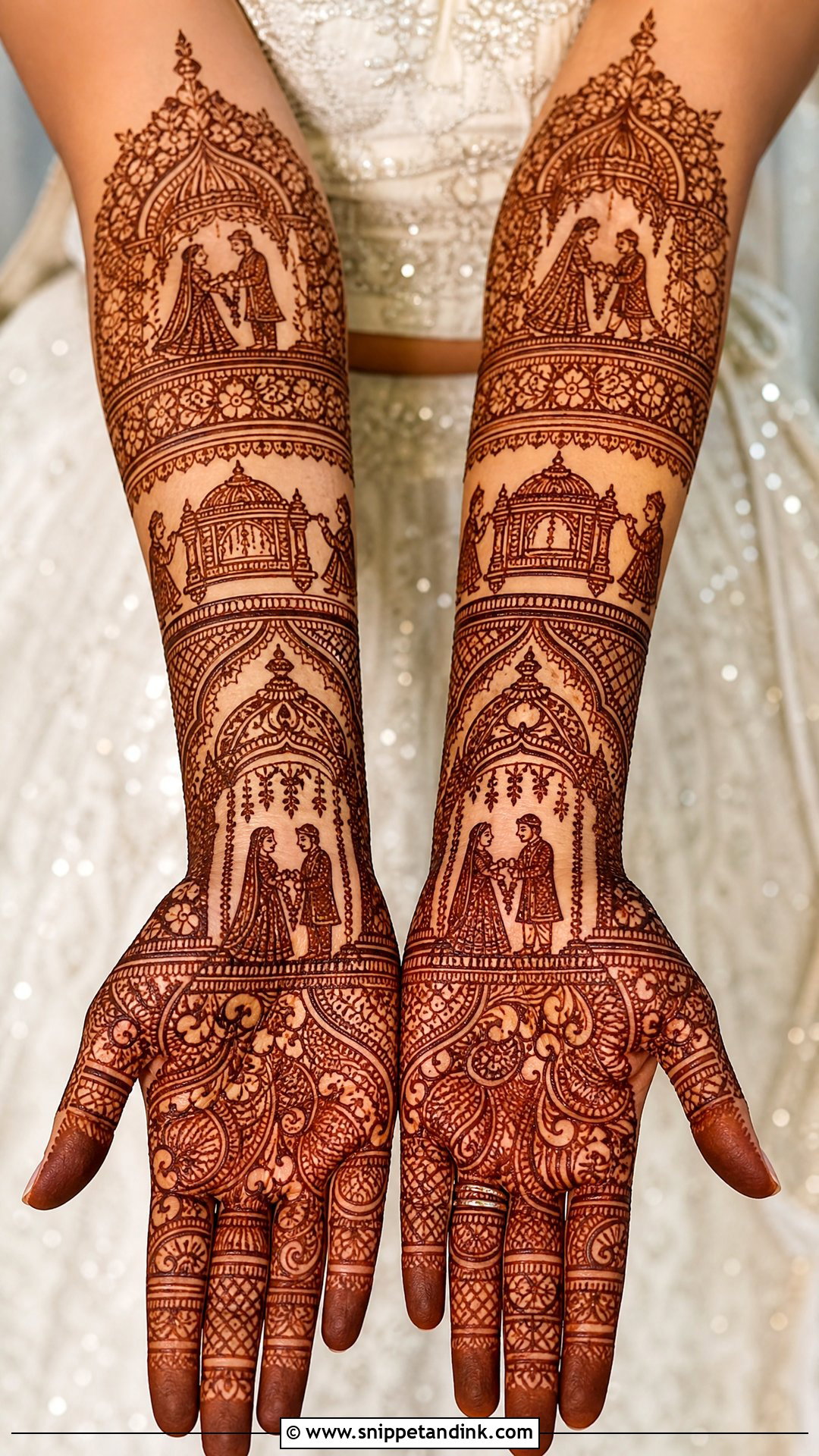Bridal Full Hand Mehndi With Wedding Scene - Snippet and Ink - 25 Bridal Full Hand Mehndi Designs