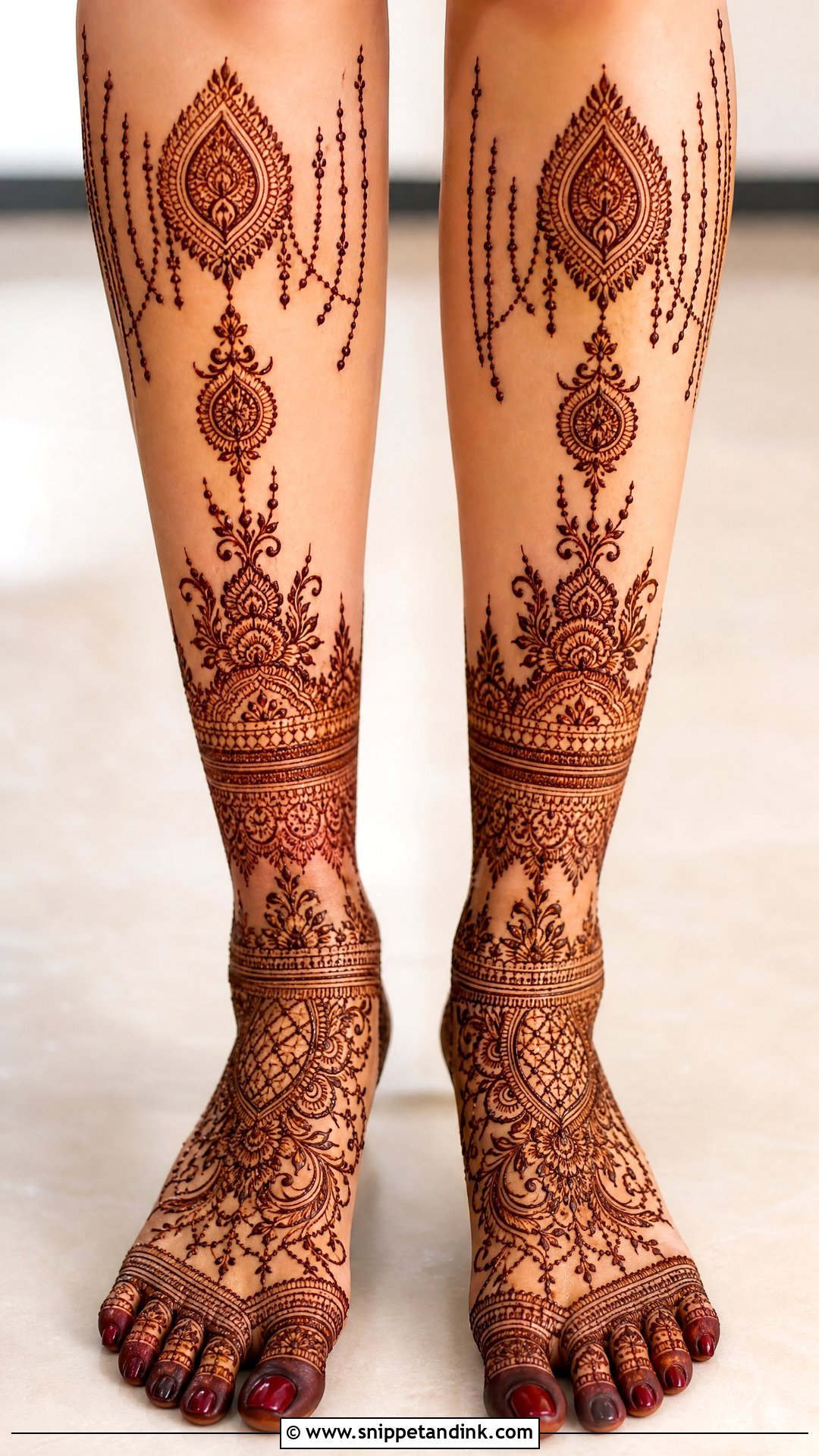 Bridal Full Leg Mehndi With Anklet Pattern - Snippet and Ink - 20 Bridal Full Leg Mehndi Designs