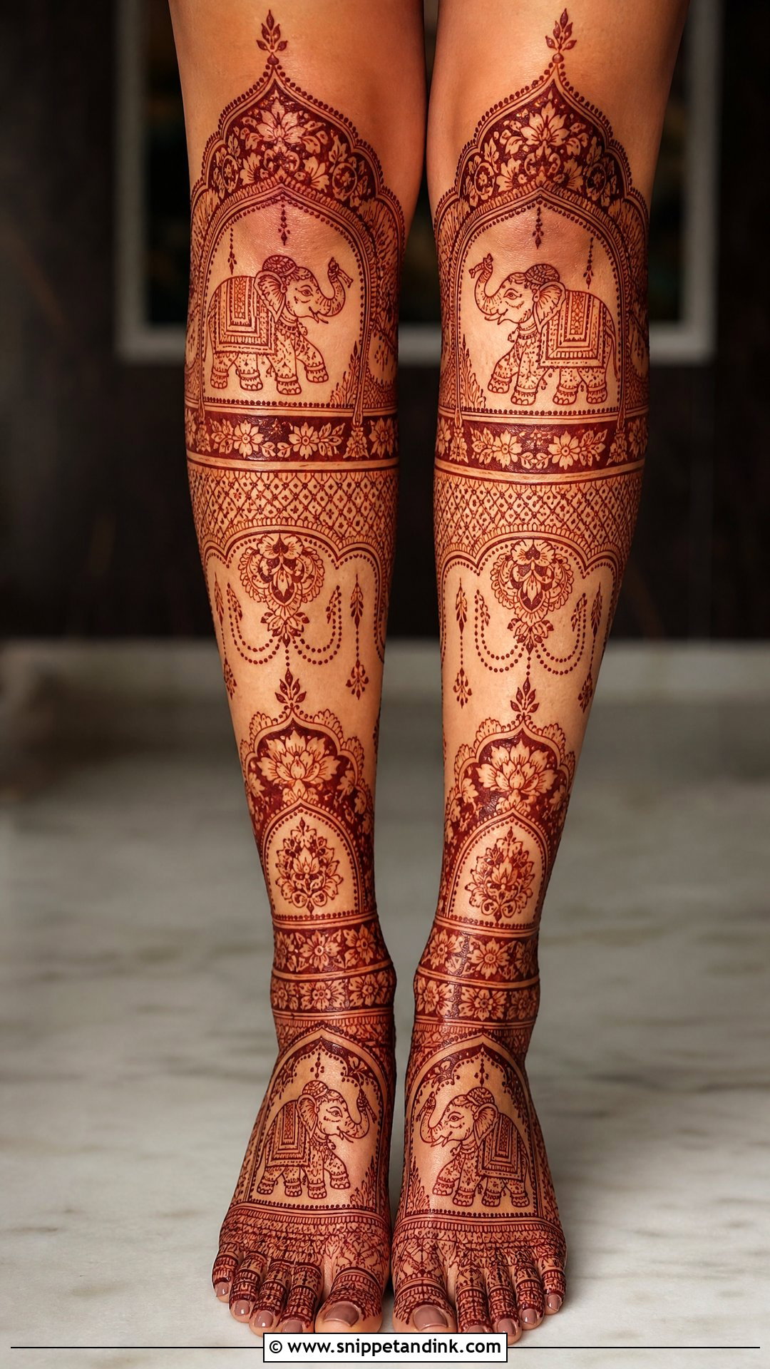 Bridal Full Leg Mehndi With Elephant - Snippet and Ink - 20 Bridal Full Leg Mehndi Designs