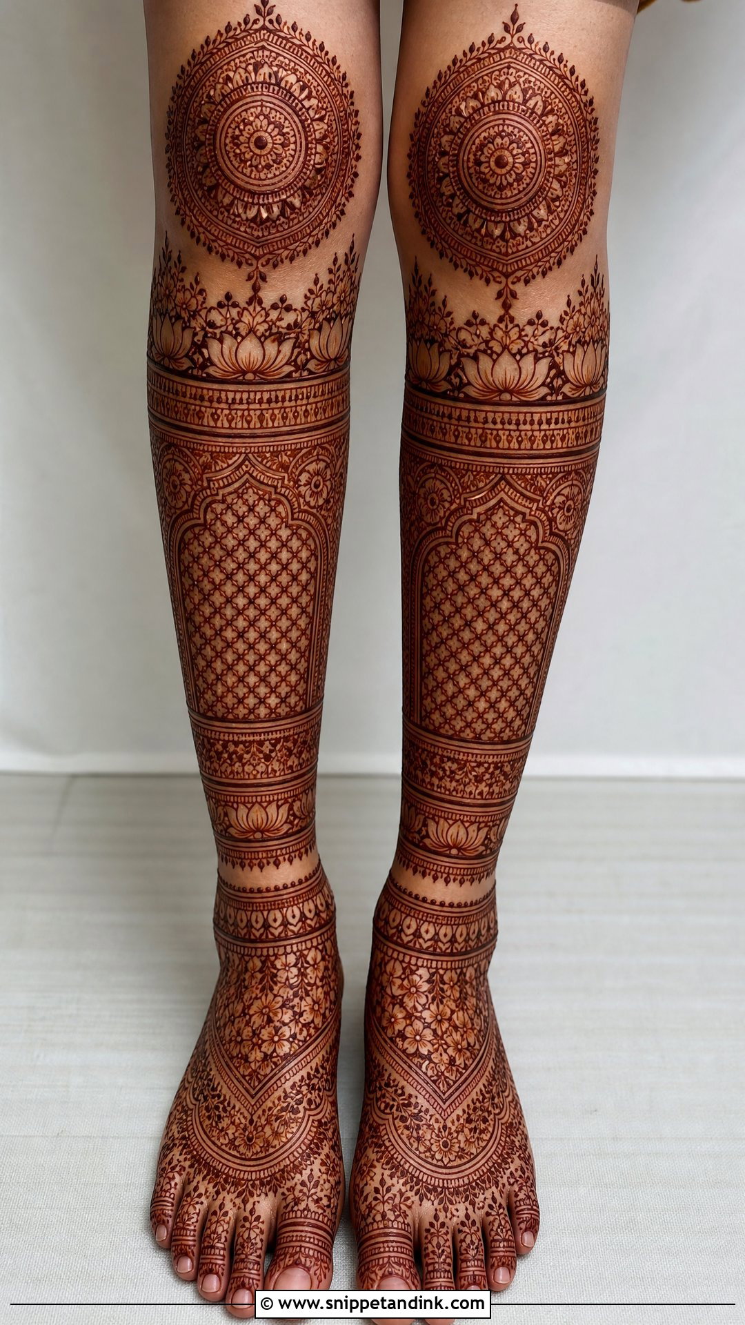Bridal Full Leg Mehndi With Knee Coverage - Snippet and Ink - 20 Bridal Full Leg Mehndi Designs