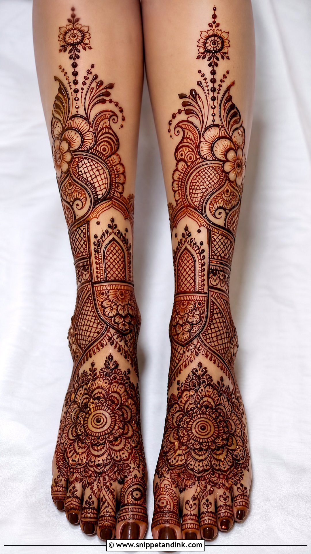 Bridal Full Leg Mehndi With Negative Space - Snippet and Ink - 20 Bridal Full Leg Mehndi Designs