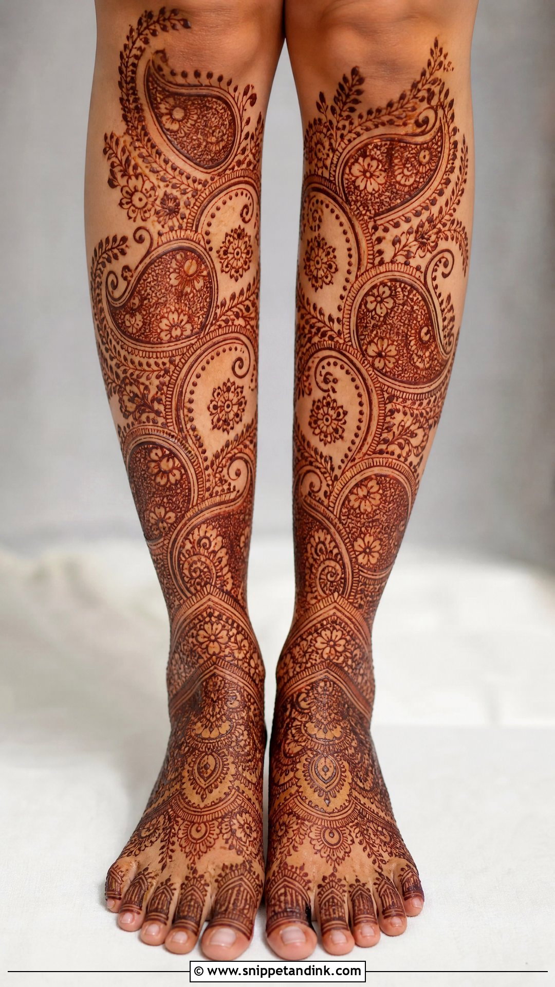 Bridal Full Leg Mehndi With Paisley - Snippet and Ink - 20 Bridal Full Leg Mehndi Designs