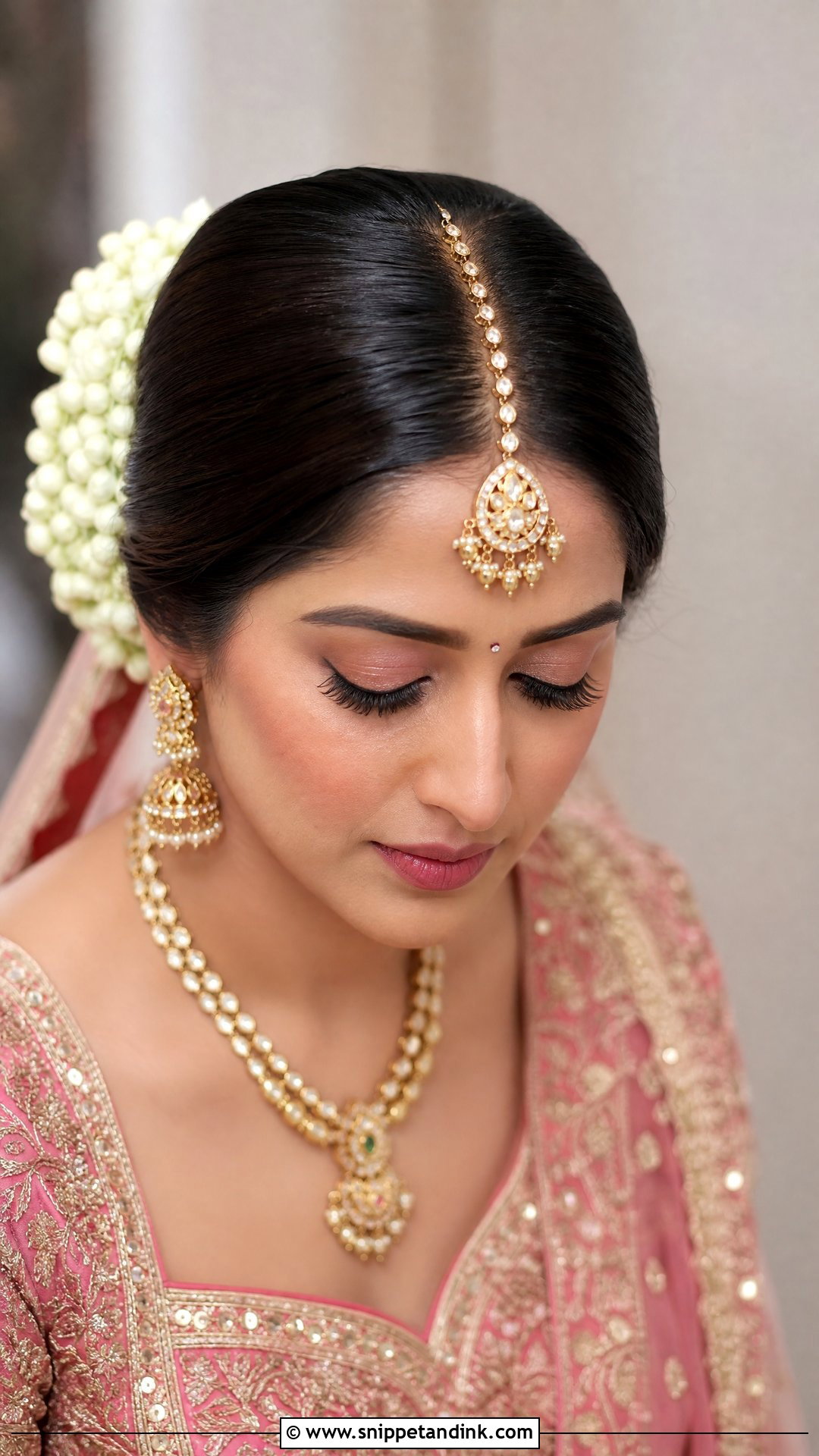 Bridal Gajra Hairstyle With Maang Tikka - Snippet and Ink - 15 Bridal Gajra Hairstyle Ideas