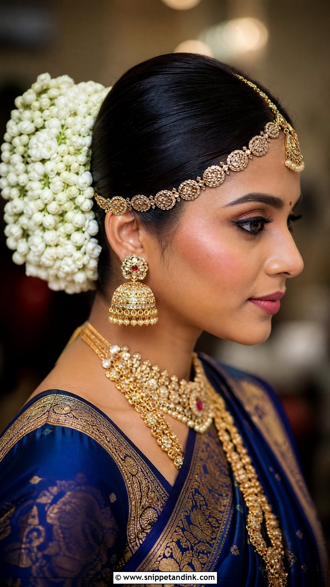 Bridal Gajra Hairstyle With Matha Patti - Snippet and Ink - 15 Bridal Gajra Hairstyle Ideas
