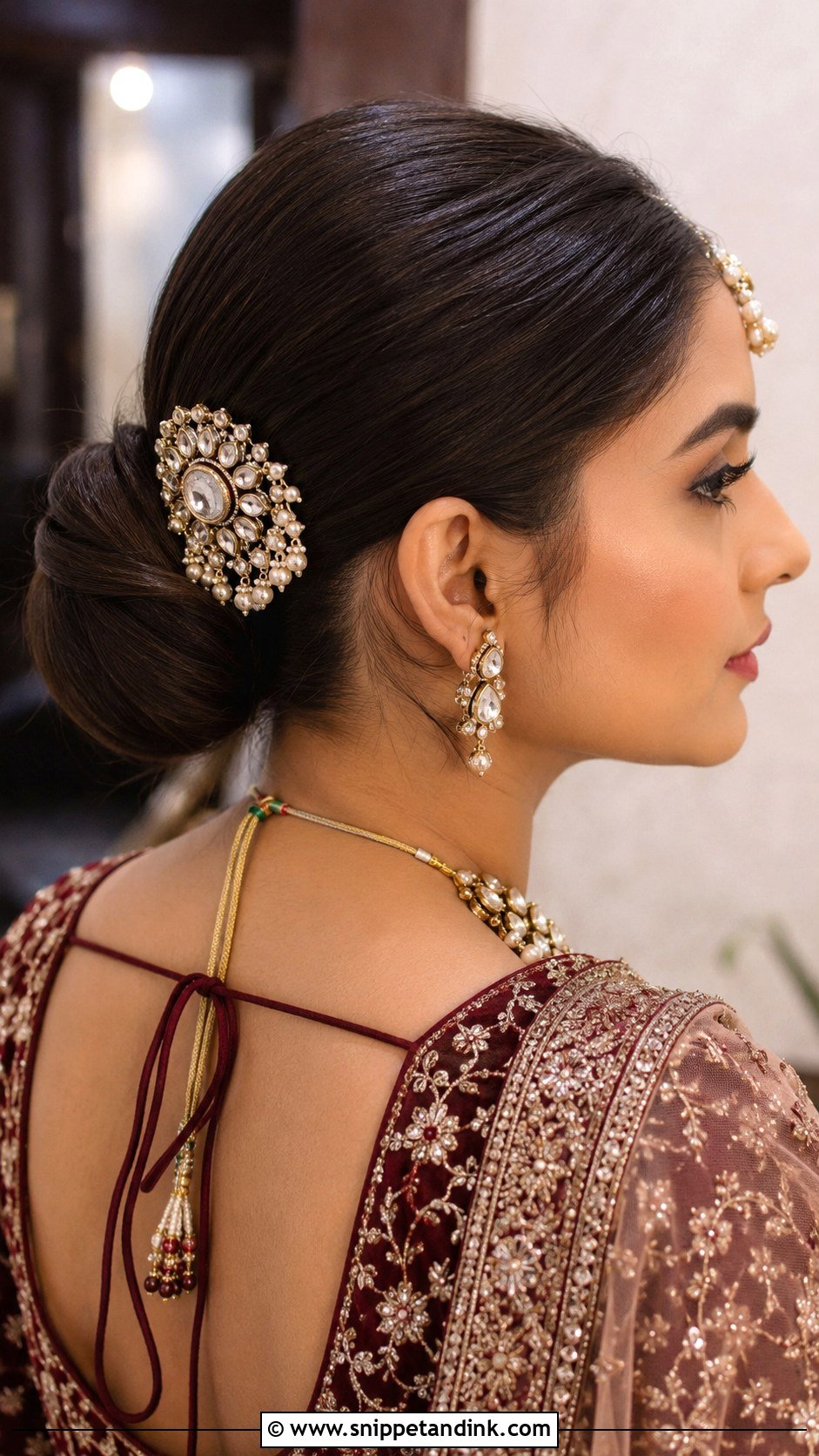 Bridal Hair Brooch With Low Bun - Snippet and Ink - 15 Indian Bridal Hair Accessories