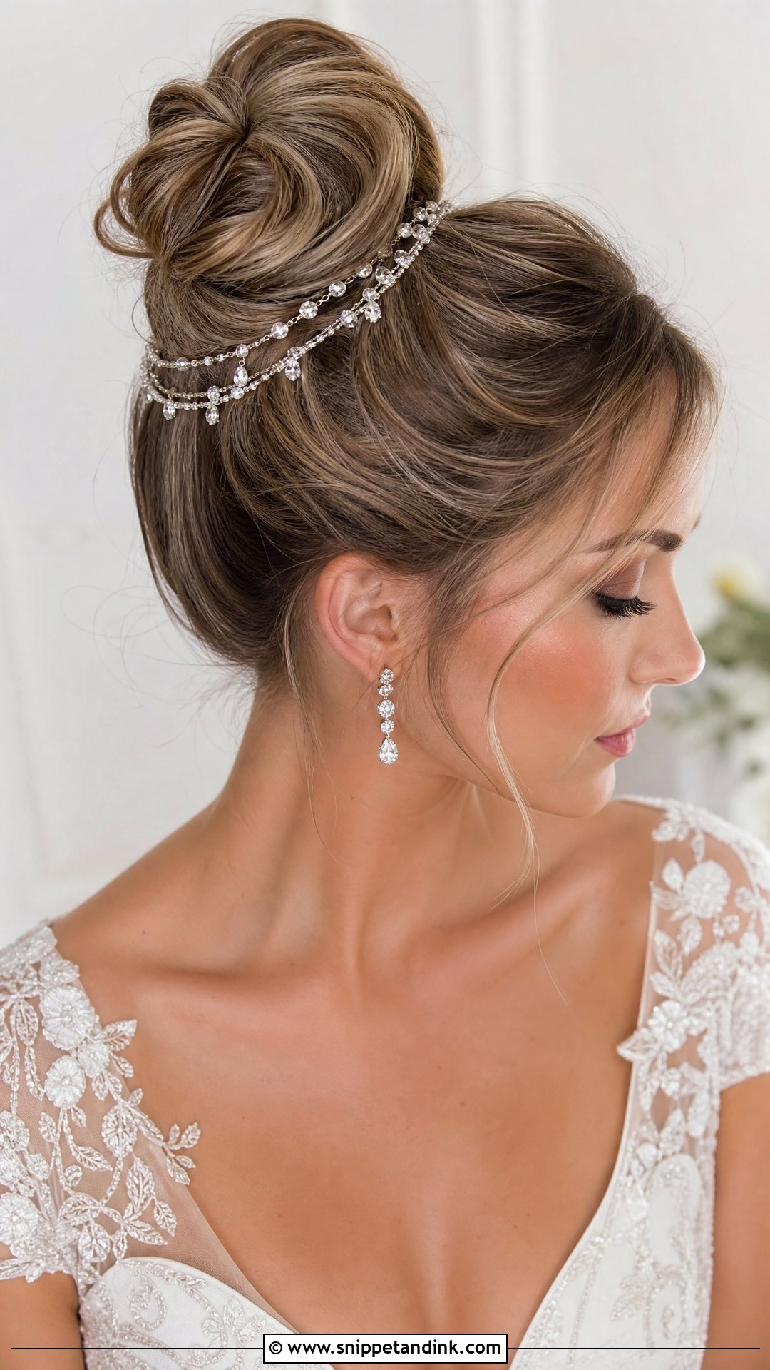 Bridal Hair Chain With High Bun - Snippet and Ink - 15 Bridal Hair Chain Ideas