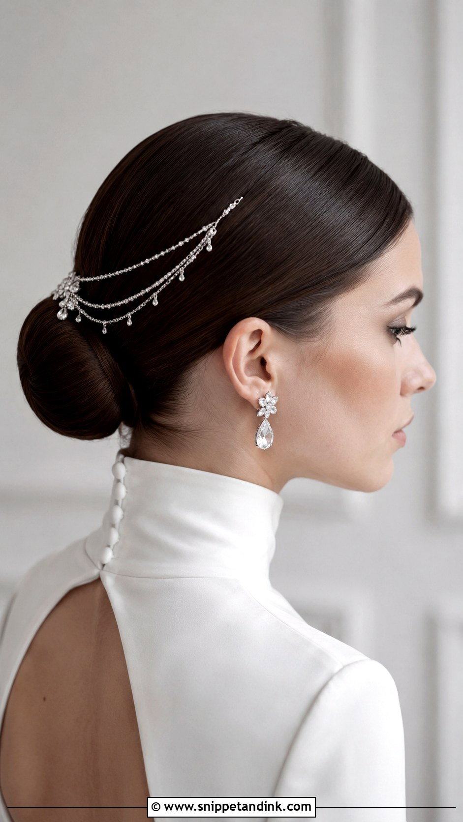 Bridal Hair Chain With Sleek Bun - Snippet and Ink - 20 Bride Hair Jewelry Ideas