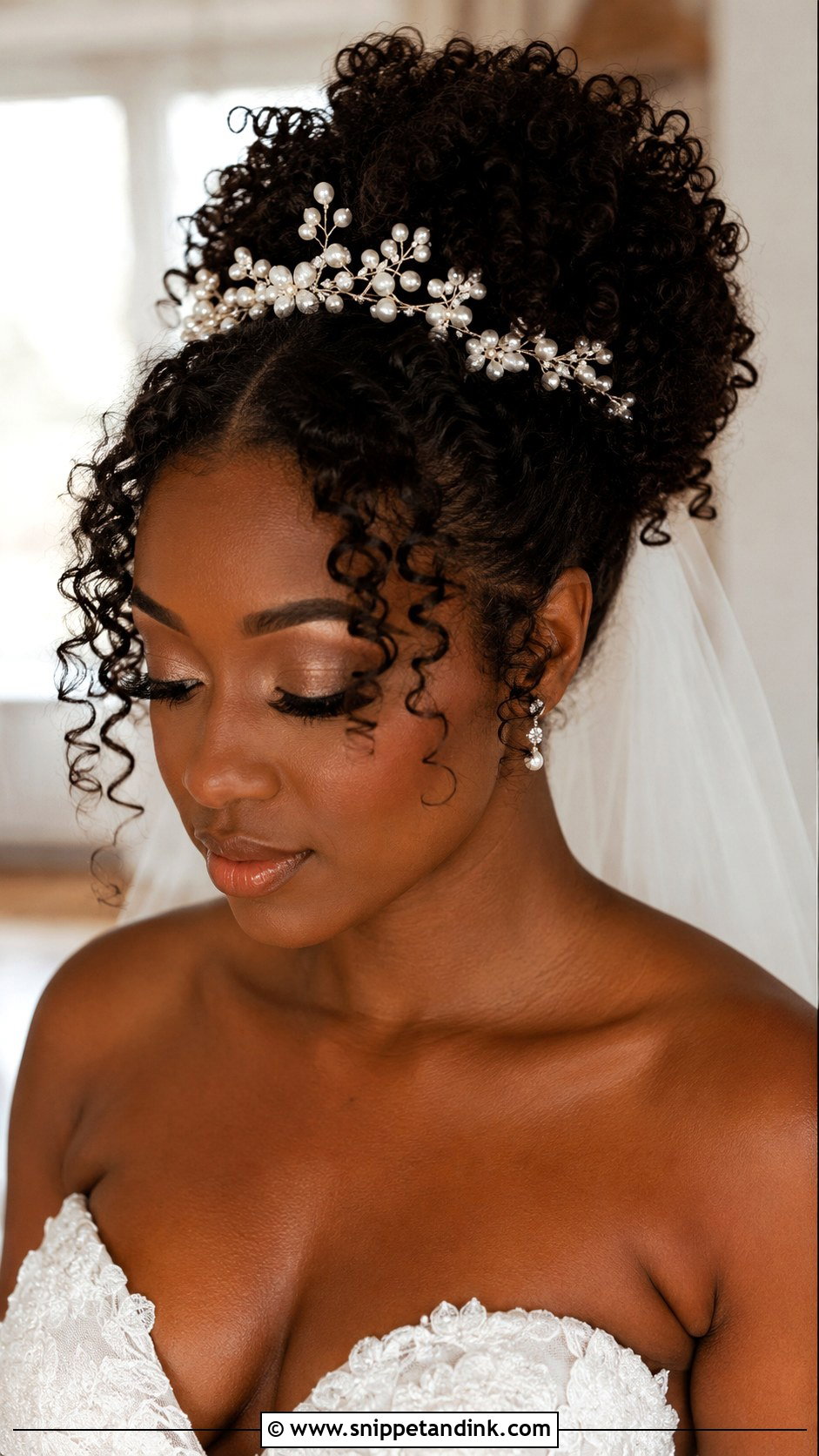 Bridal Hair Crown With Curly Hair - Snippet and Ink - 20 Bridal Hair Crown Ideas