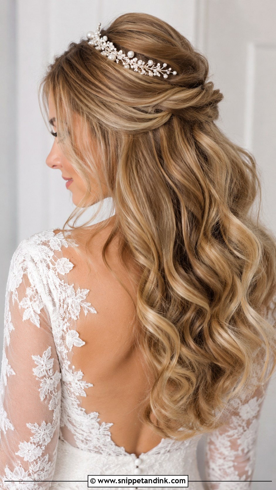 Bridal Hair Crown With Half Up Hair - Snippet and Ink - 20 Bridal Hair Crown Ideas