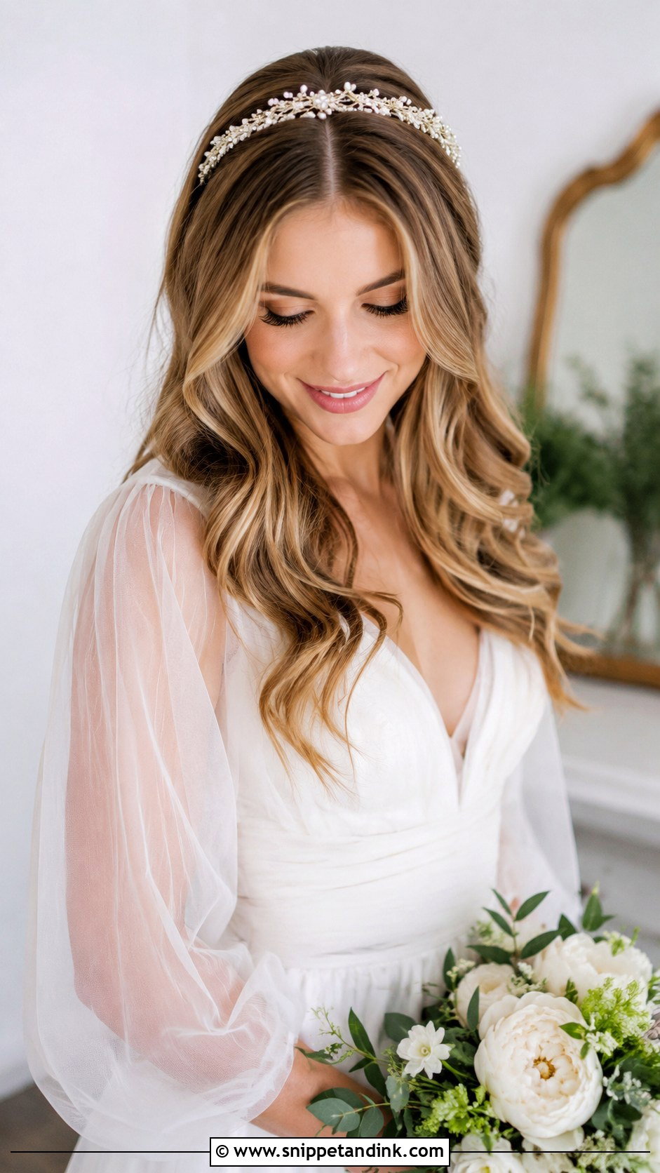 Bridal Hair Crown With Loose Waves - Snippet and Ink - 20 Bridal Hair Crown Ideas