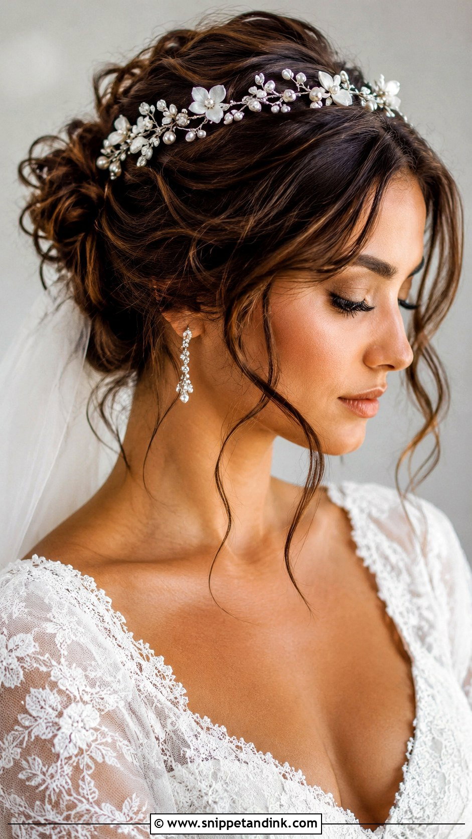 Bridal Hair Crown With Messy Updo - Snippet and Ink - 20 Bridal Hair Crown Ideas
